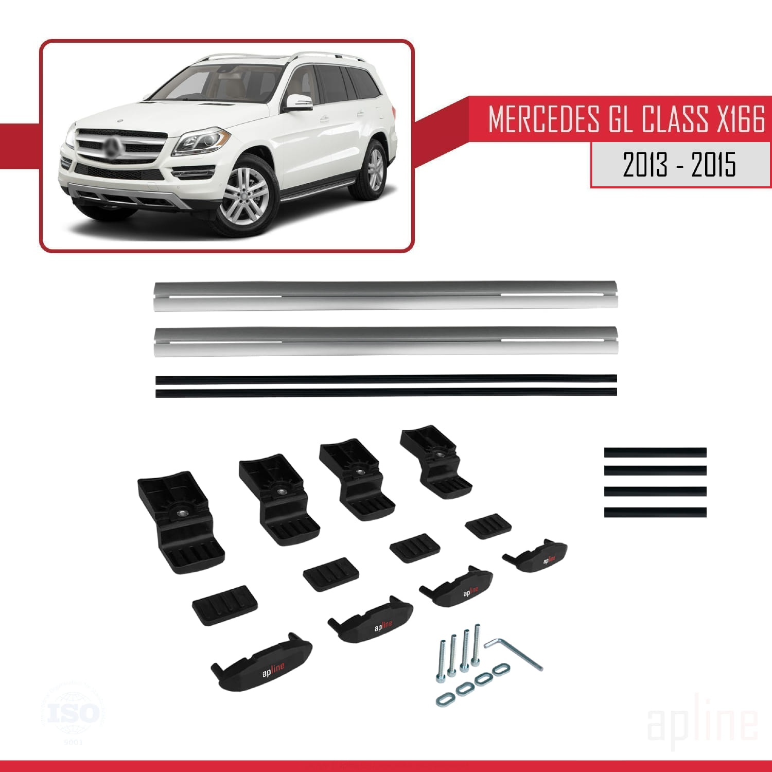 Mercedes GL Class 2 (X166) Pre-Facelift 2013-2015 Arası ile Uyumlu BASIC Model Ara Atkı Tavan Barı Gri 2 Adet - Görsel 6