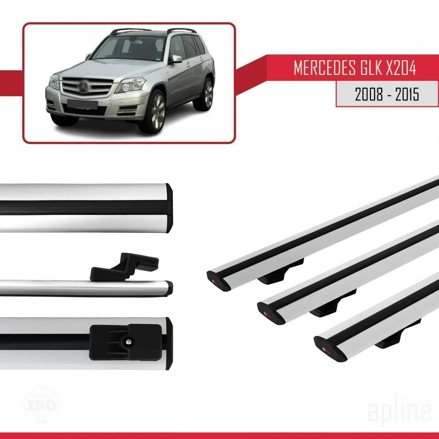 Mercedes GLK Class (X204) 2008-2015 Arası ile Uyumlu BASIC Model Ara Atkı Tavan Barı Gri 3 Adet - Görsel 3
