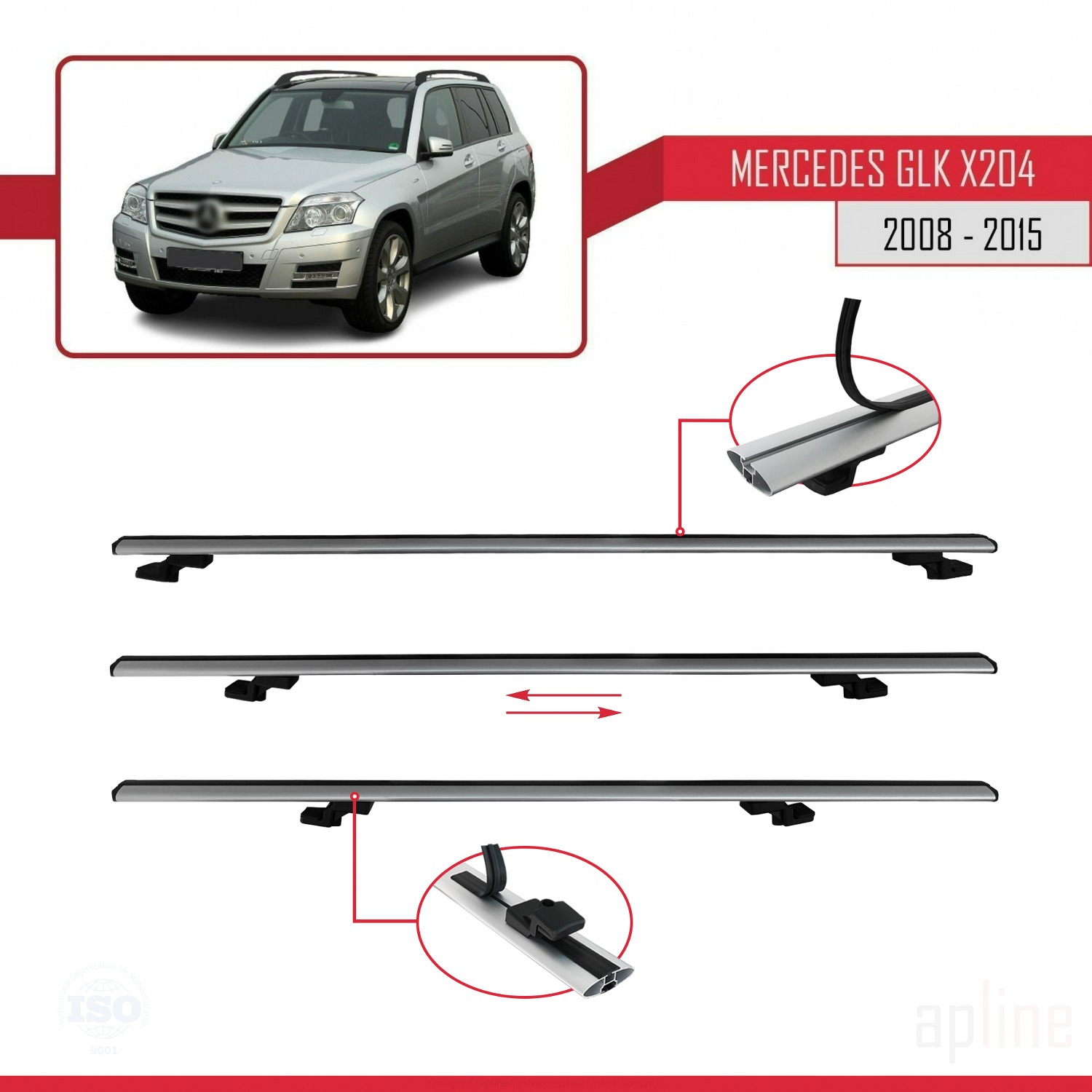 Mercedes GLK Class (X204) 2008-2015 Arası ile Uyumlu BASIC Model Ara Atkı Tavan Barı Gri 2 Adet - Görsel 5