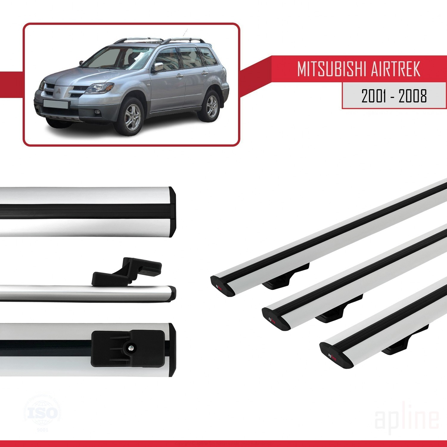 Mitsubishi Airtrek 2001-2008 Arası ile Uyumlu BASIC Model Ara Atkı Tavan Barı Gri 3 Adet - Görsel 3