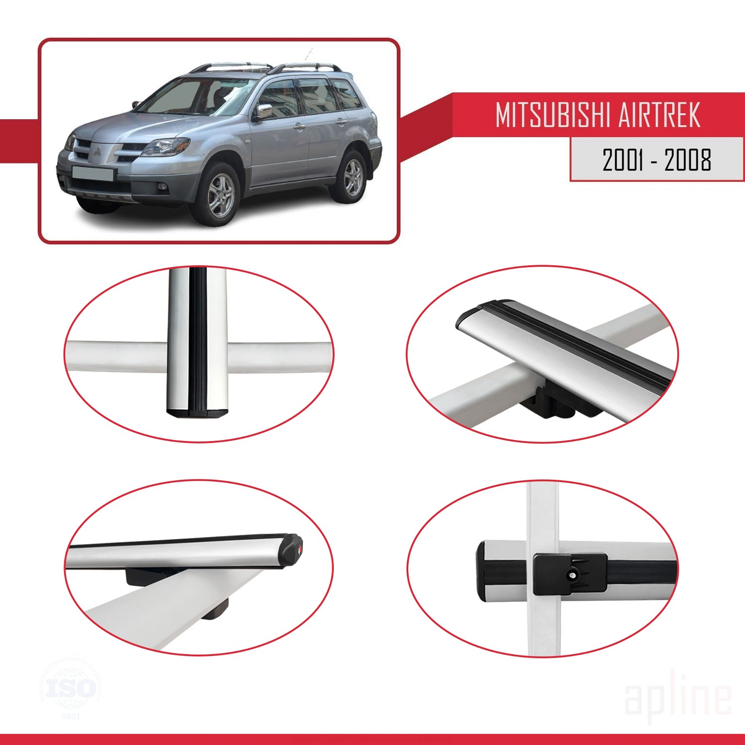 Mitsubishi Airtrek 2001-2008 Arası ile Uyumlu BASIC Model Ara Atkı Tavan Barı Gri 3 Adet - Görsel 4