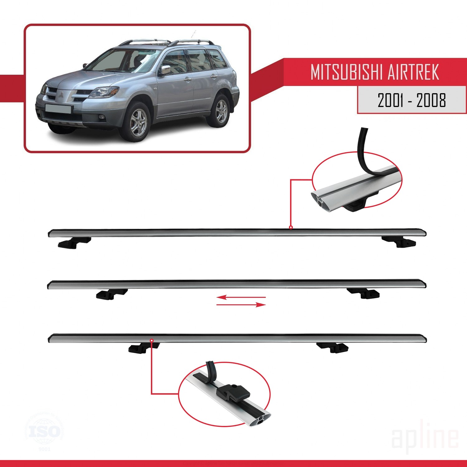 Mitsubishi Airtrek 2001-2008 Arası ile Uyumlu BASIC Model Ara Atkı Tavan Barı Gri 3 Adet - Görsel 5