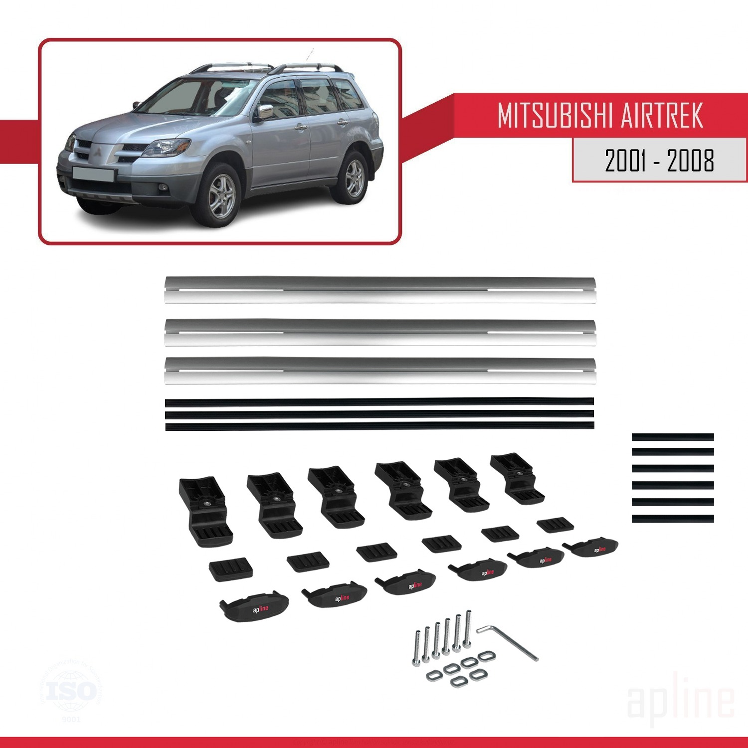 Mitsubishi Airtrek 2001-2008 Arası ile Uyumlu BASIC Model Ara Atkı Tavan Barı Gri 3 Adet - Görsel 6