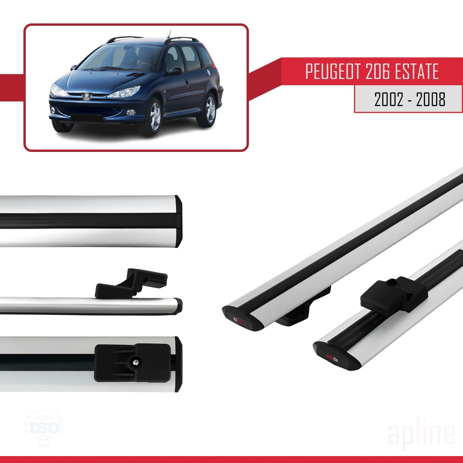 Peugeot 206 SW 2002-2008 Arası ile Uyumlu BASIC Model Ara Atkı Tavan Barı Gri 2 Adet - Görsel 3