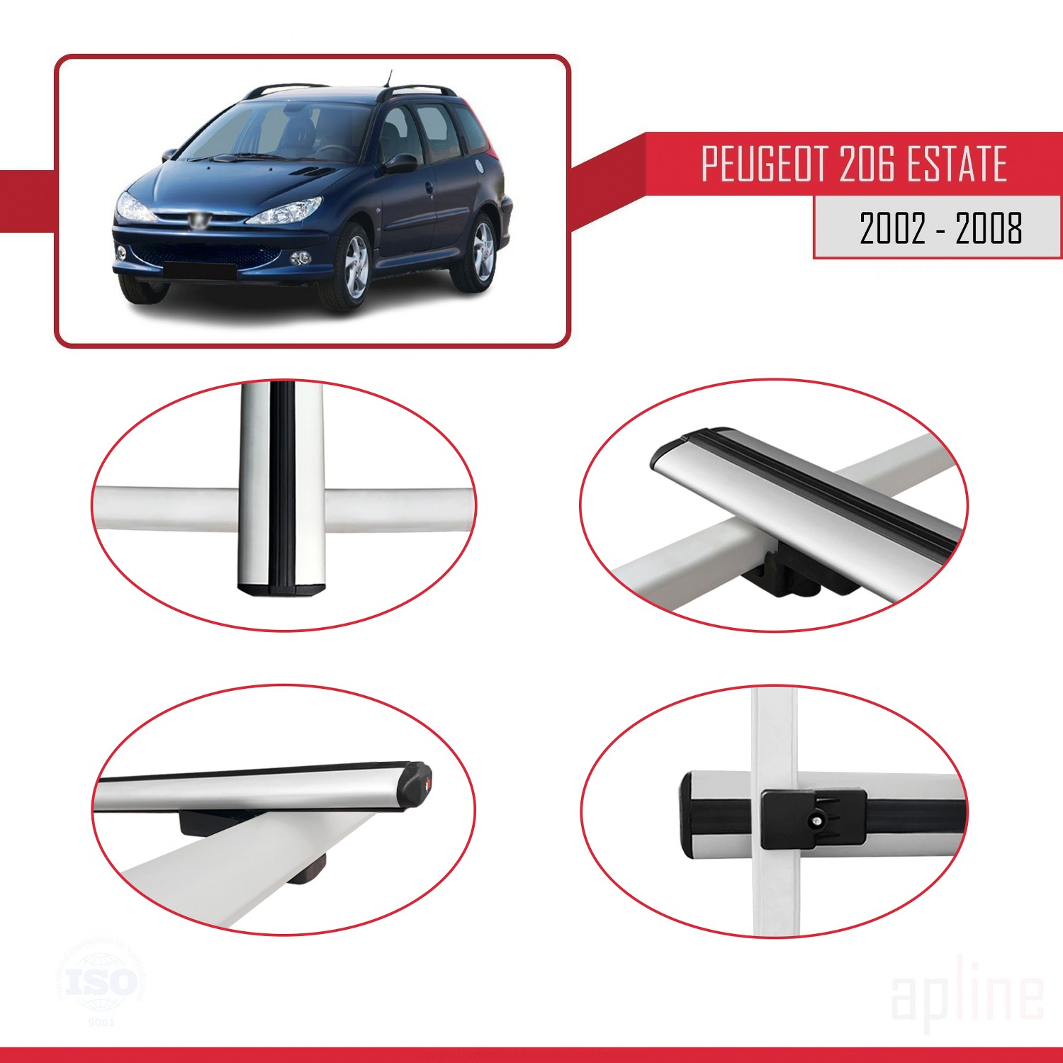 Peugeot 206 SW 2002-2008 Arası ile Uyumlu BASIC Model Ara Atkı Tavan Barı Gri 2 Adet - Görsel 4