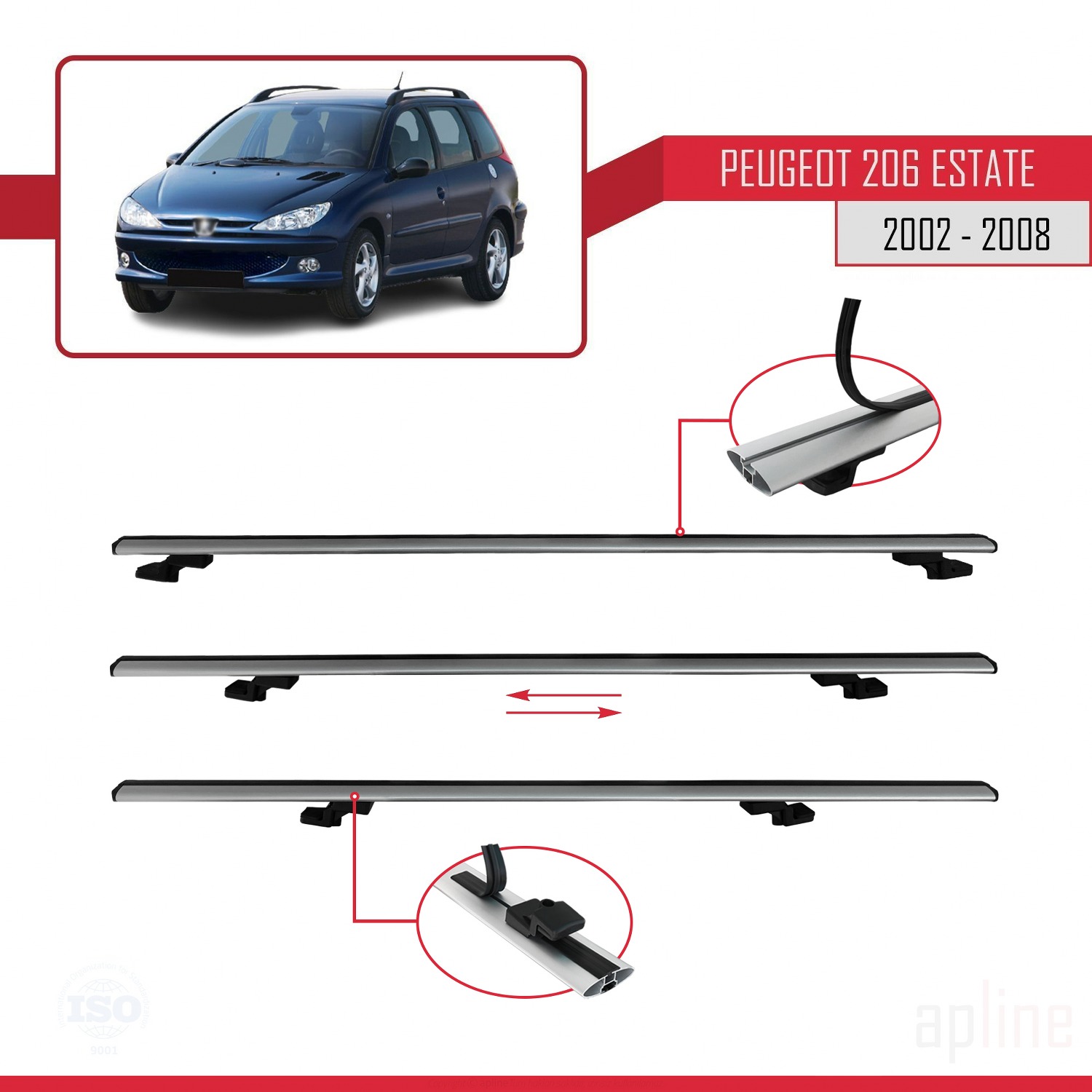 Peugeot 206 SW 2002-2008 Arası ile Uyumlu BASIC Model Ara Atkı Tavan Barı Gri 2 Adet - Görsel 5