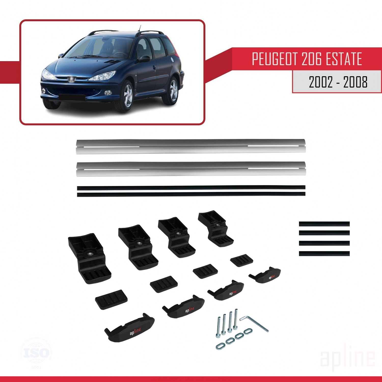 Peugeot 206 SW 2002-2008 Arası ile Uyumlu BASIC Model Ara Atkı Tavan Barı Gri 2 Adet - Görsel 6