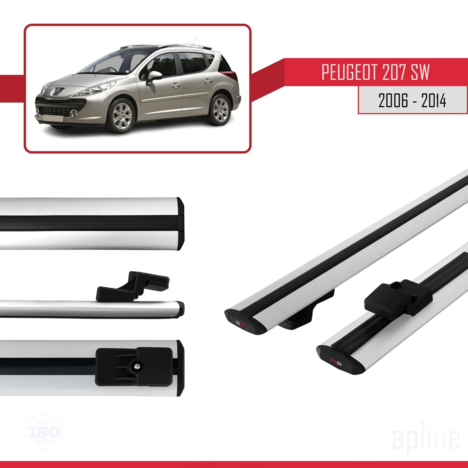 Peugeot 207 SW 2006-2014 Arası ile Uyumlu BASIC Model Ara Atkı Tavan Barı Gri 2 Adet - Görsel 3
