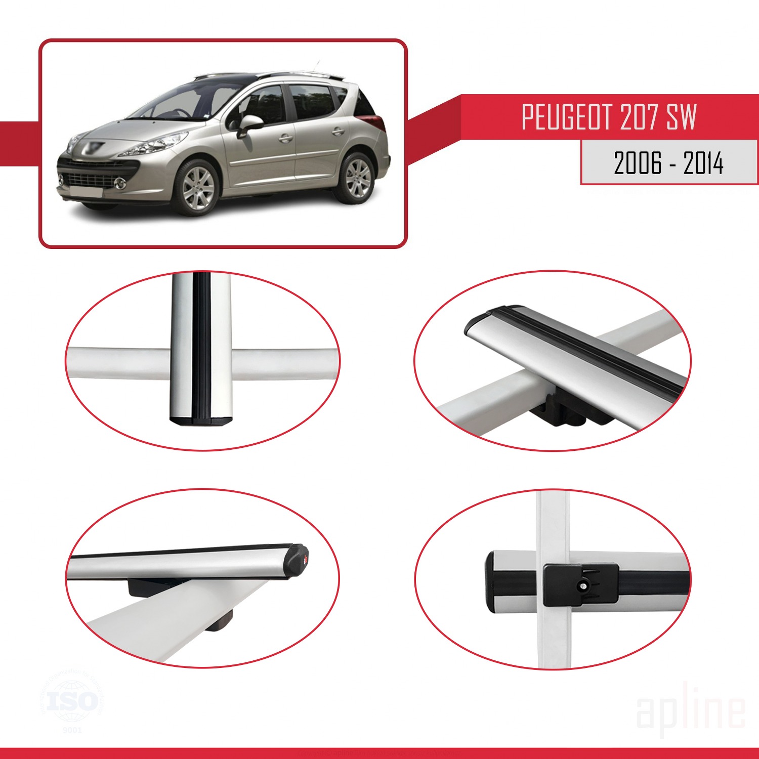 Peugeot 207 SW 2006-2014 Arası ile Uyumlu BASIC Model Ara Atkı Tavan Barı Gri 2 Adet - Görsel 4