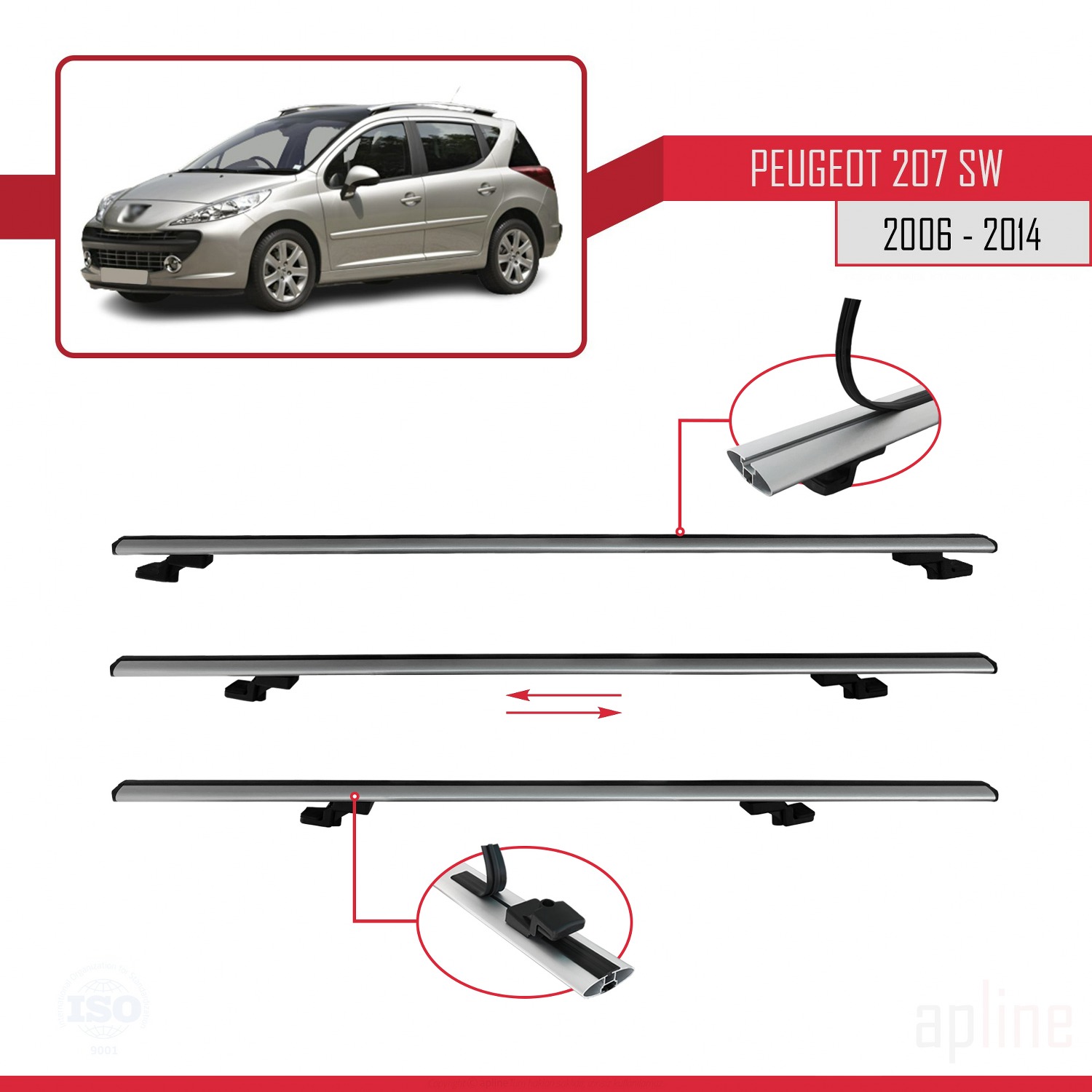 Peugeot 207 SW 2006-2014 Arası ile Uyumlu BASIC Model Ara Atkı Tavan Barı Gri 2 Adet - Görsel 5