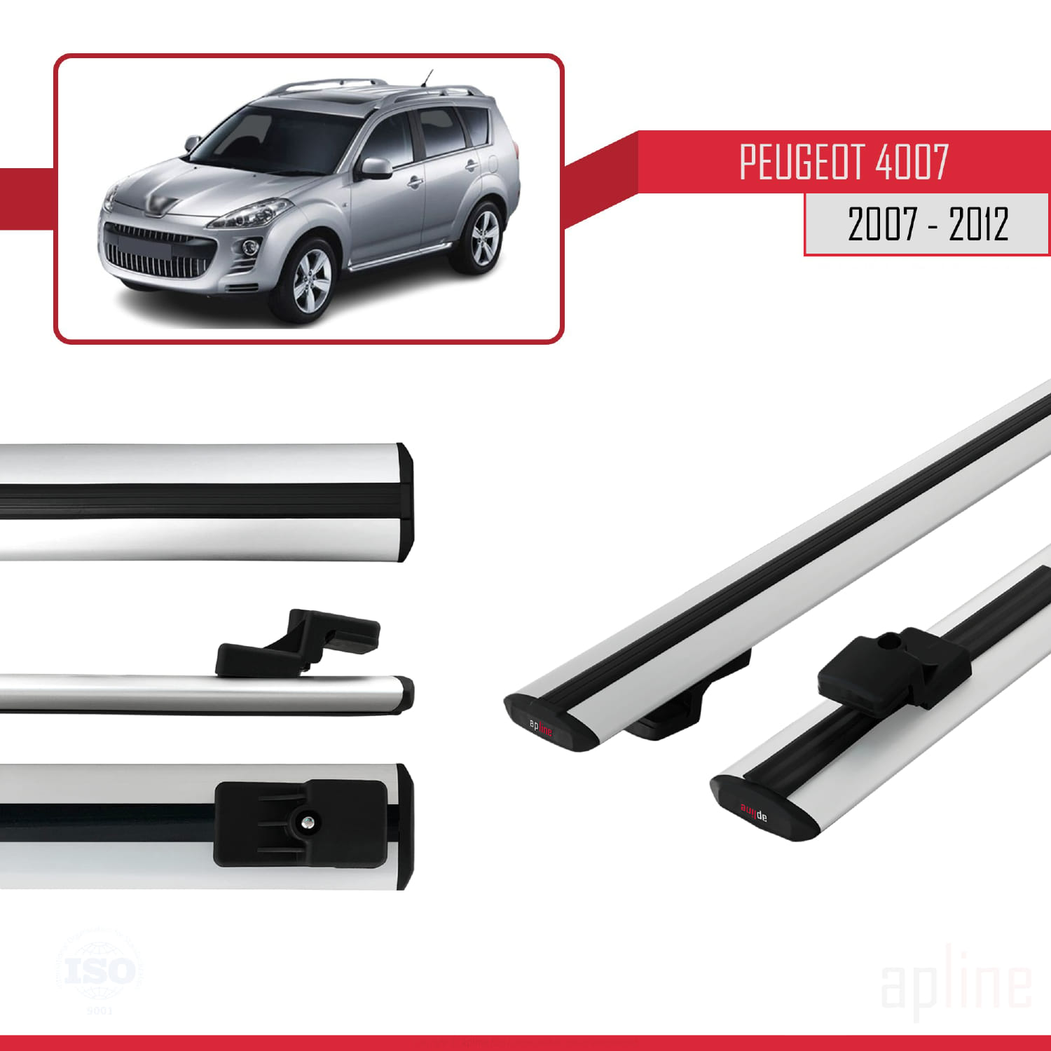 Peugeot 4007 2007-2012 Arası ile Uyumlu BASIC Model Ara Atkı Tavan Barı Gri 2 Adet - Görsel 3