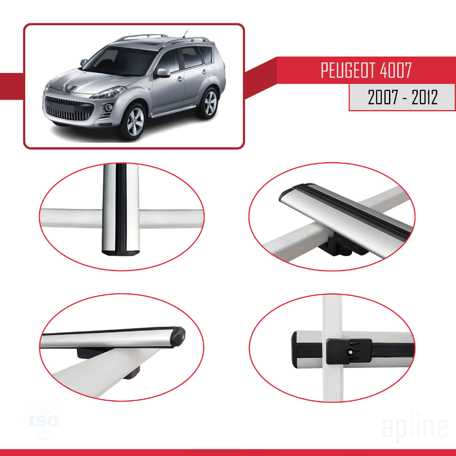 Peugeot 4007 2007-2012 Arası ile Uyumlu BASIC Model Ara Atkı Tavan Barı Gri 2 Adet - Görsel 4