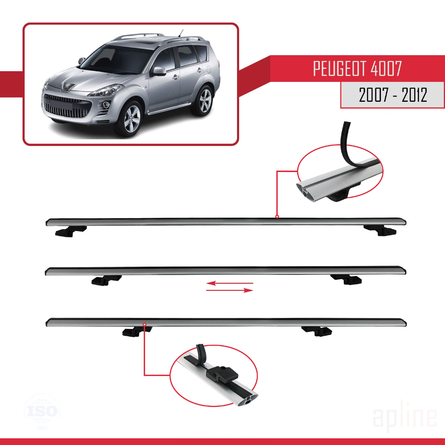 Peugeot 4007 2007-2012 Arası ile Uyumlu BASIC Model Ara Atkı Tavan Barı Gri 2 Adet - Görsel 5