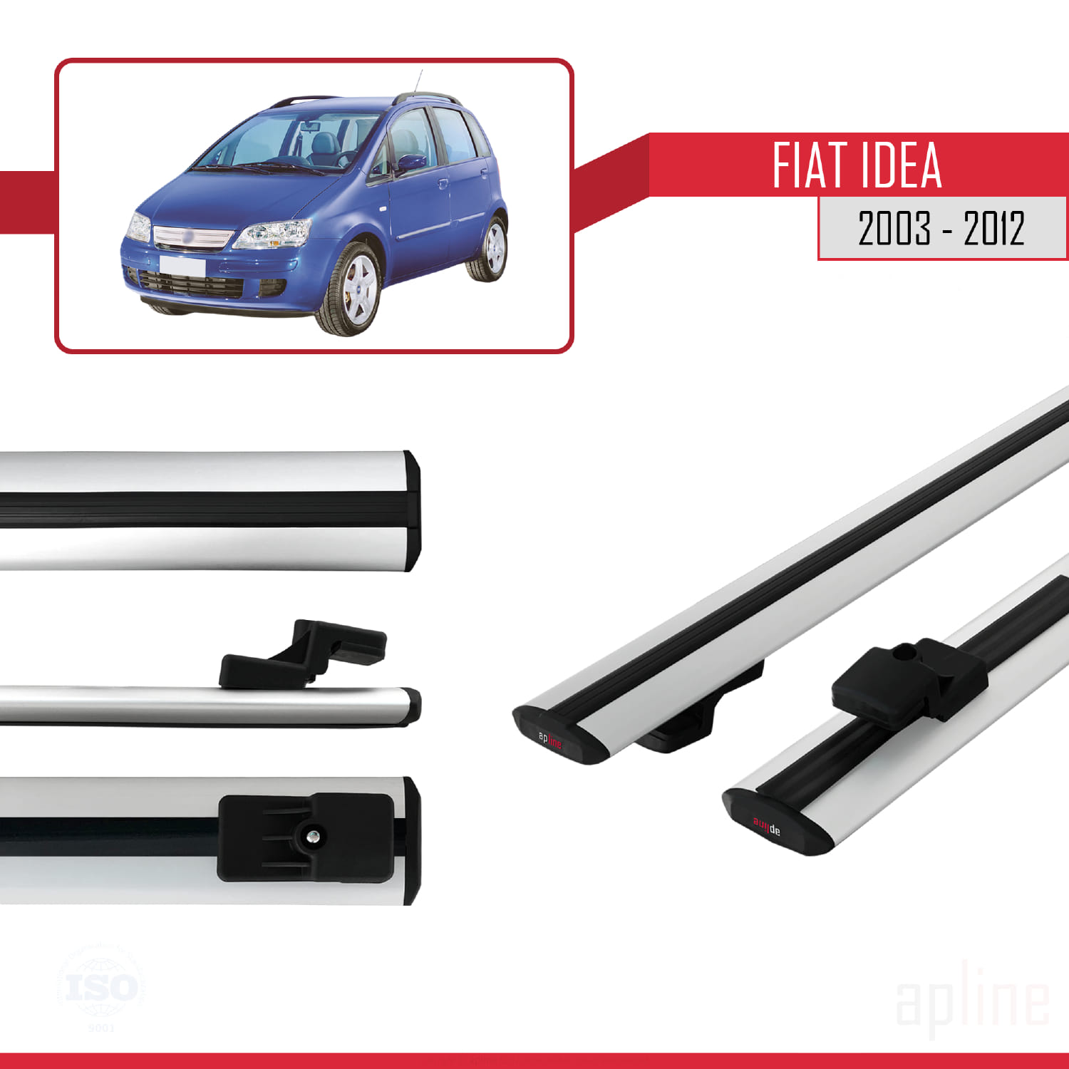 Fiat Idea 2003-2012 Arası ile Uyumlu BASIC Model Ara Atkı Tavan Barı Gri 2 Adet - Görsel 3