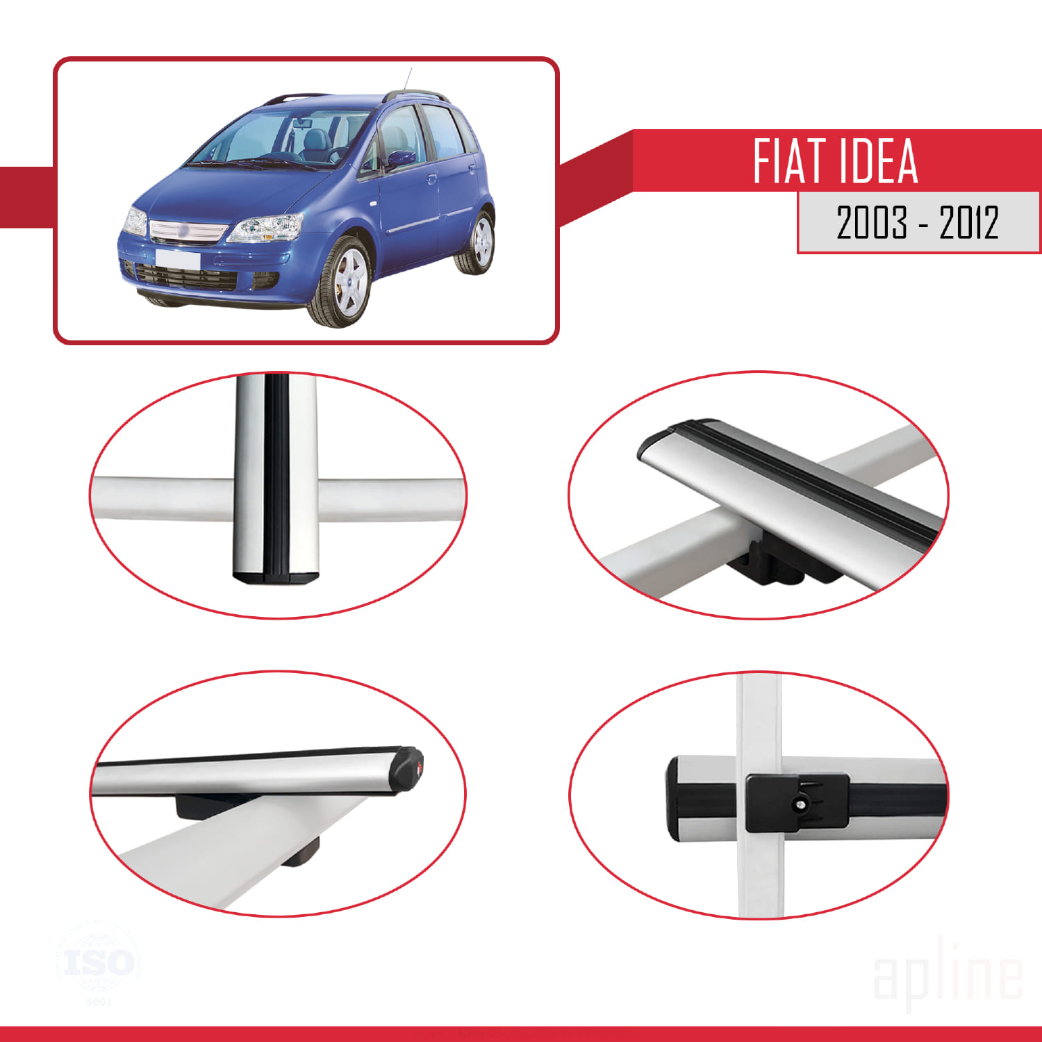 Fiat Idea 2003-2012 Arası ile Uyumlu BASIC Model Ara Atkı Tavan Barı Gri 2 Adet - Görsel 4
