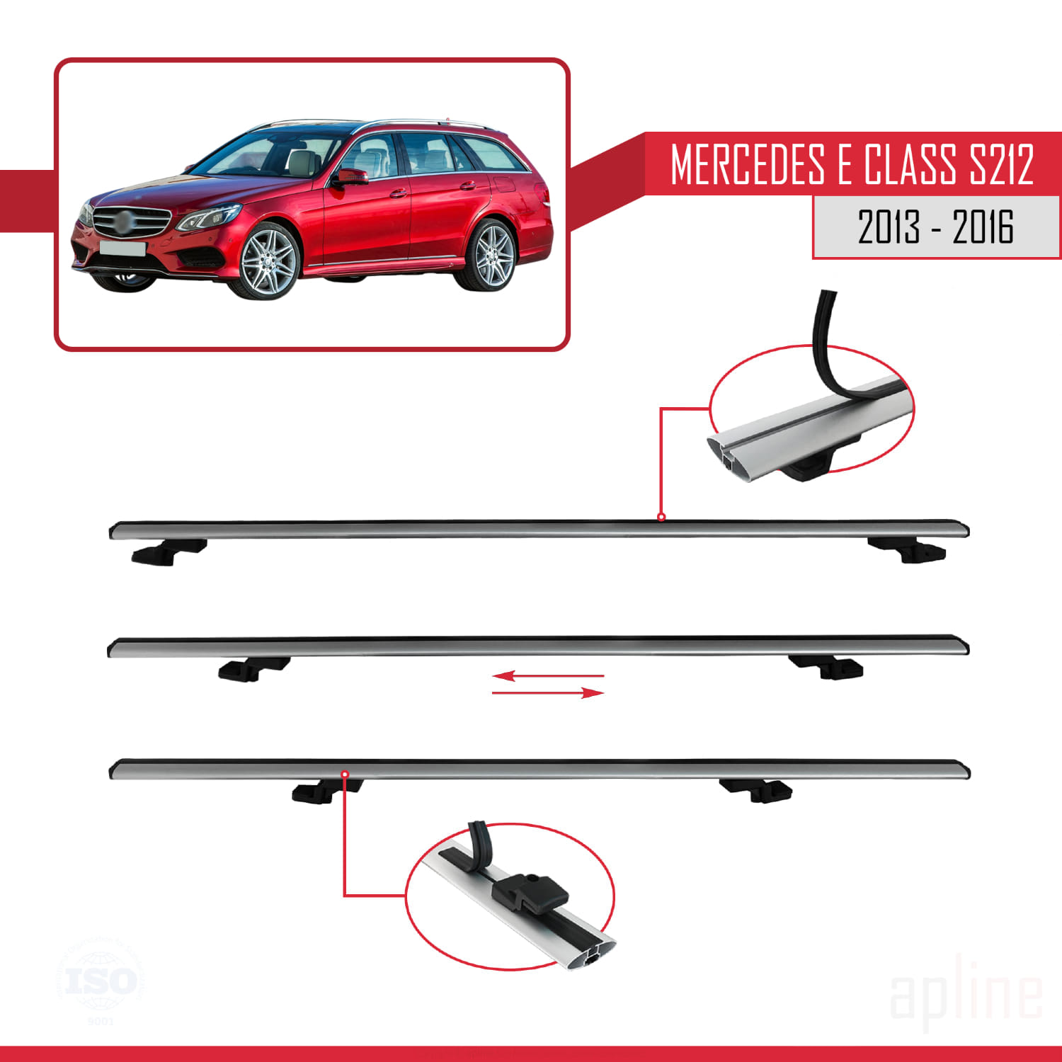 Mercedes E Class S212 2013-2016 Arası ile Uyumlu BASIC Model Ara Atkı Tavan Barı Gri 2 Adet - Görsel 5