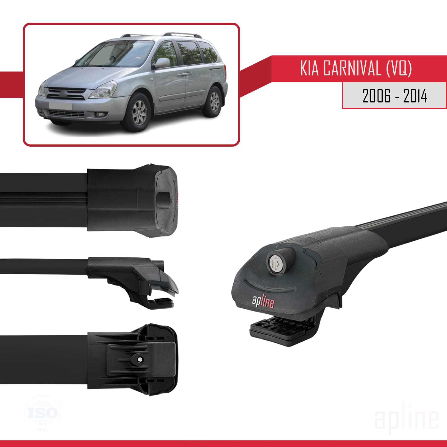 Kia Carnival 2 (VQ) 2006-2014 Arası ile Uyumlu ACE-1 Model Ara Atkı Tavan Barı Siyah 3 Adet - Görsel 3