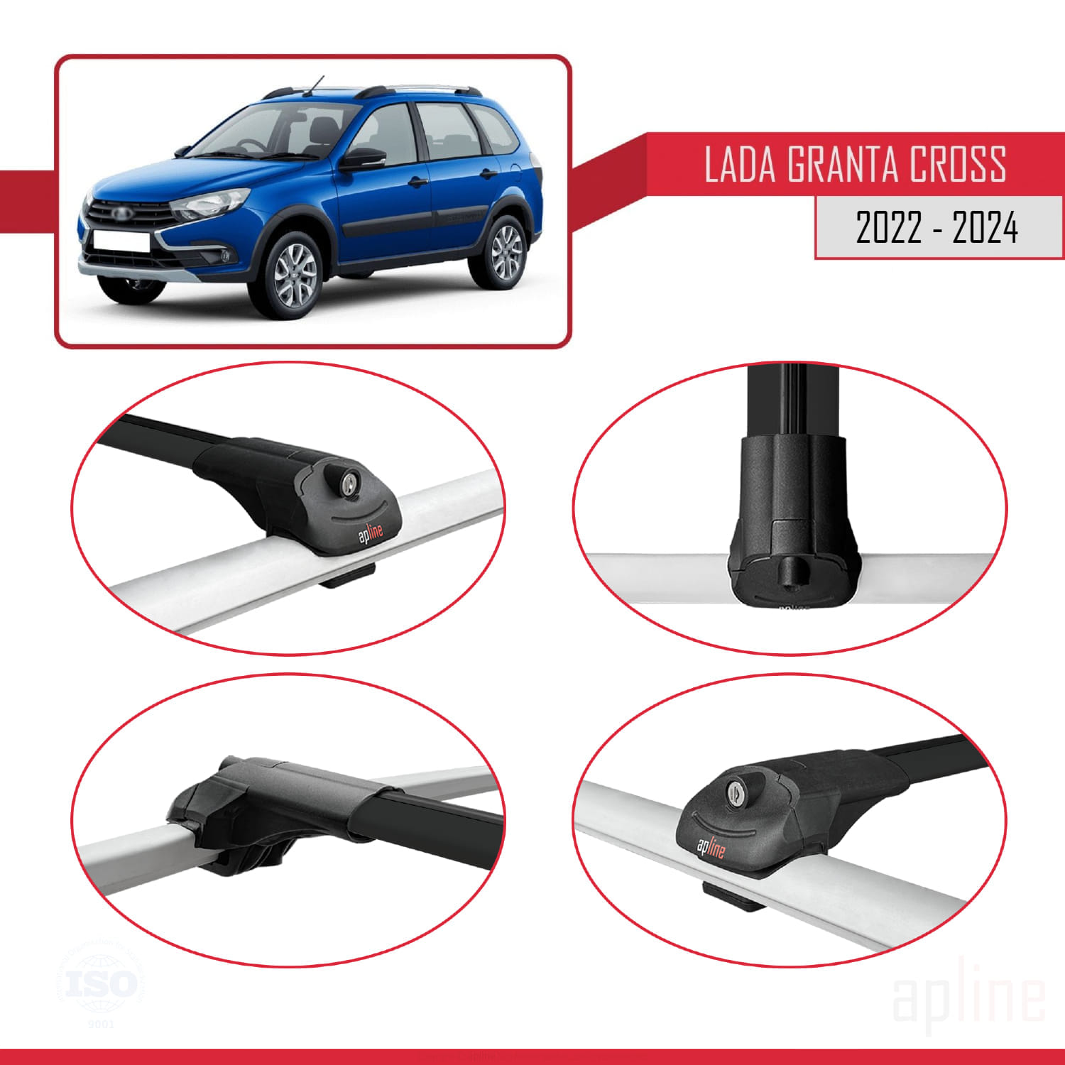 Lada Granta Cross 2019-2026 Arası ile Uyumlu ACE-1 Model Ara Atkı Tavan Barı Siyah 3 Adet - Görsel 4