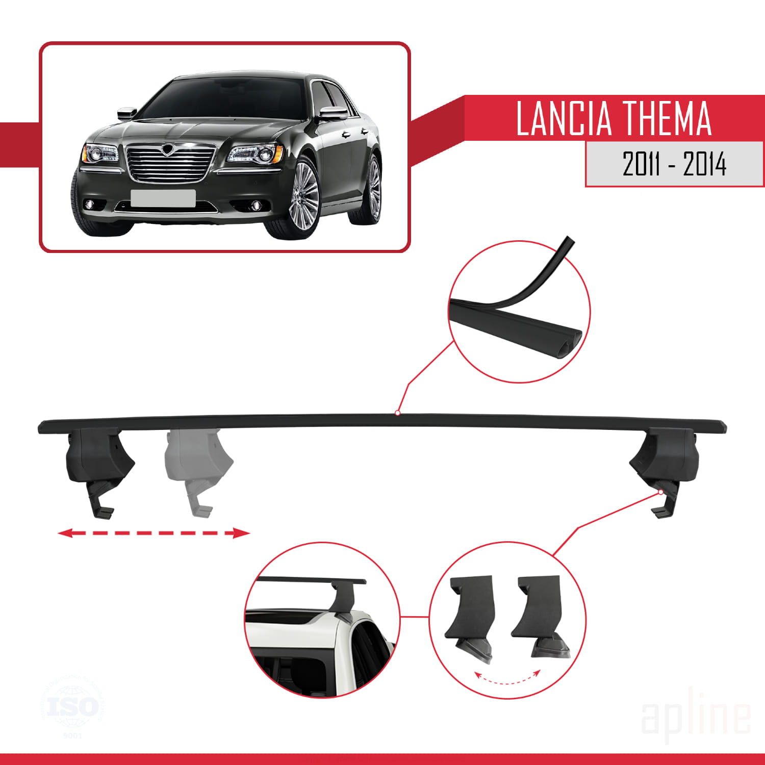 Lancia Thema 2 2011-2014 Arası ile Uyumlu ACE-4 Ara Atkı Tavan Barı Siyah 2 Adet - Görsel 3