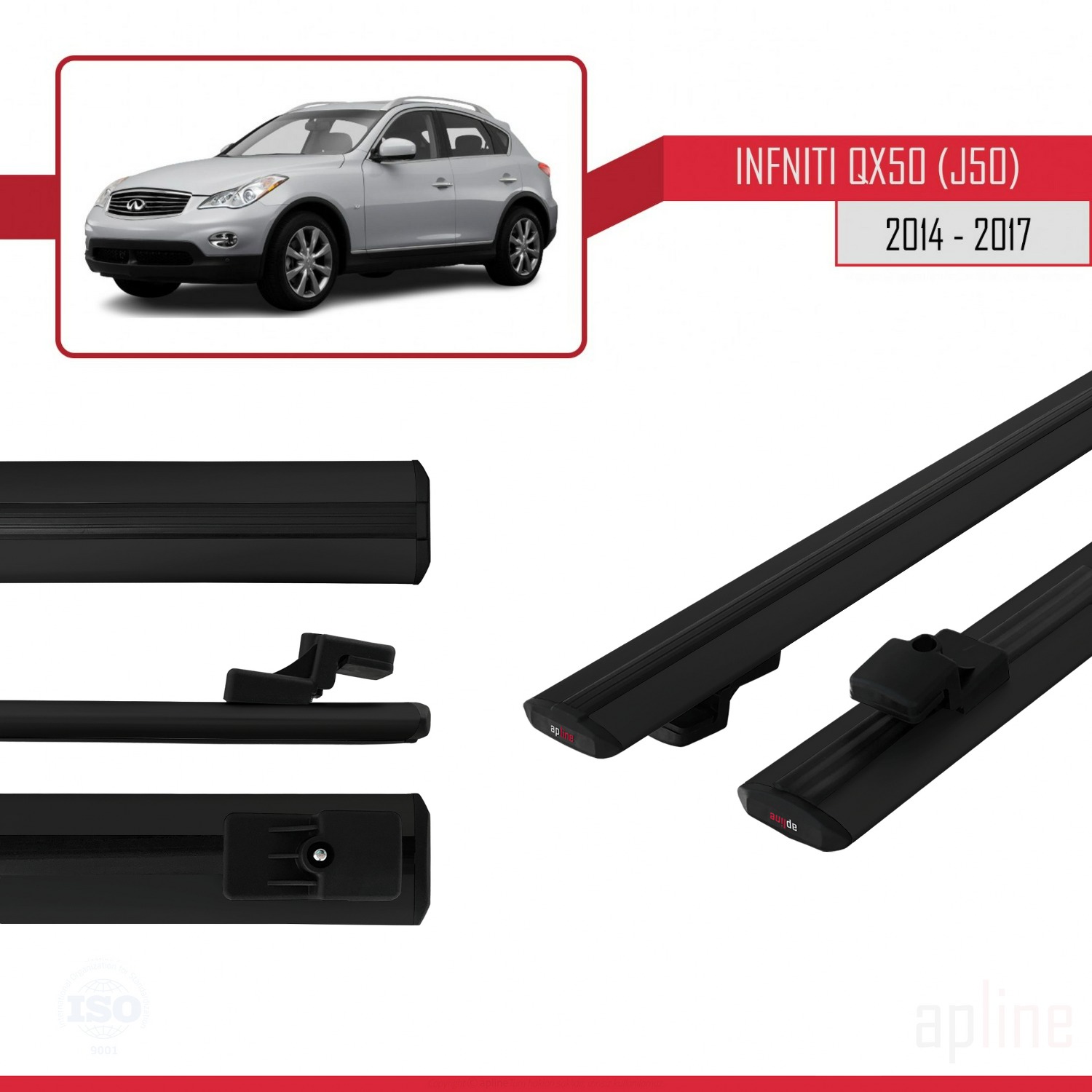 Infiniti QX50 (J50) 2014-2017 Arası ile Uyumlu BASIC Model Ara Atkı Tavan Barı Siyah 2 Adet - Görsel 3