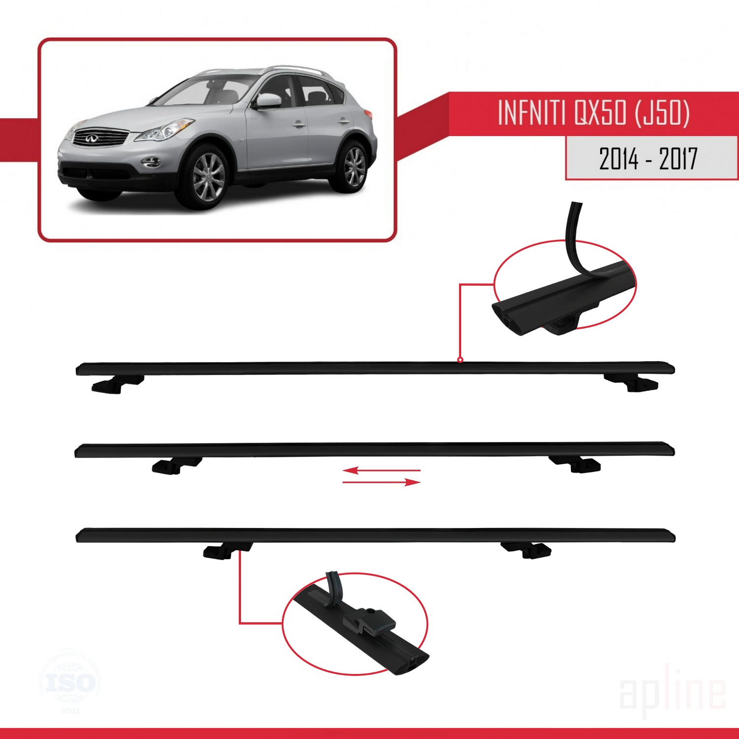 Infiniti QX50 (J50) 2014-2017 Arası ile Uyumlu BASIC Model Ara Atkı Tavan Barı Siyah 2 Adet - Görsel 5