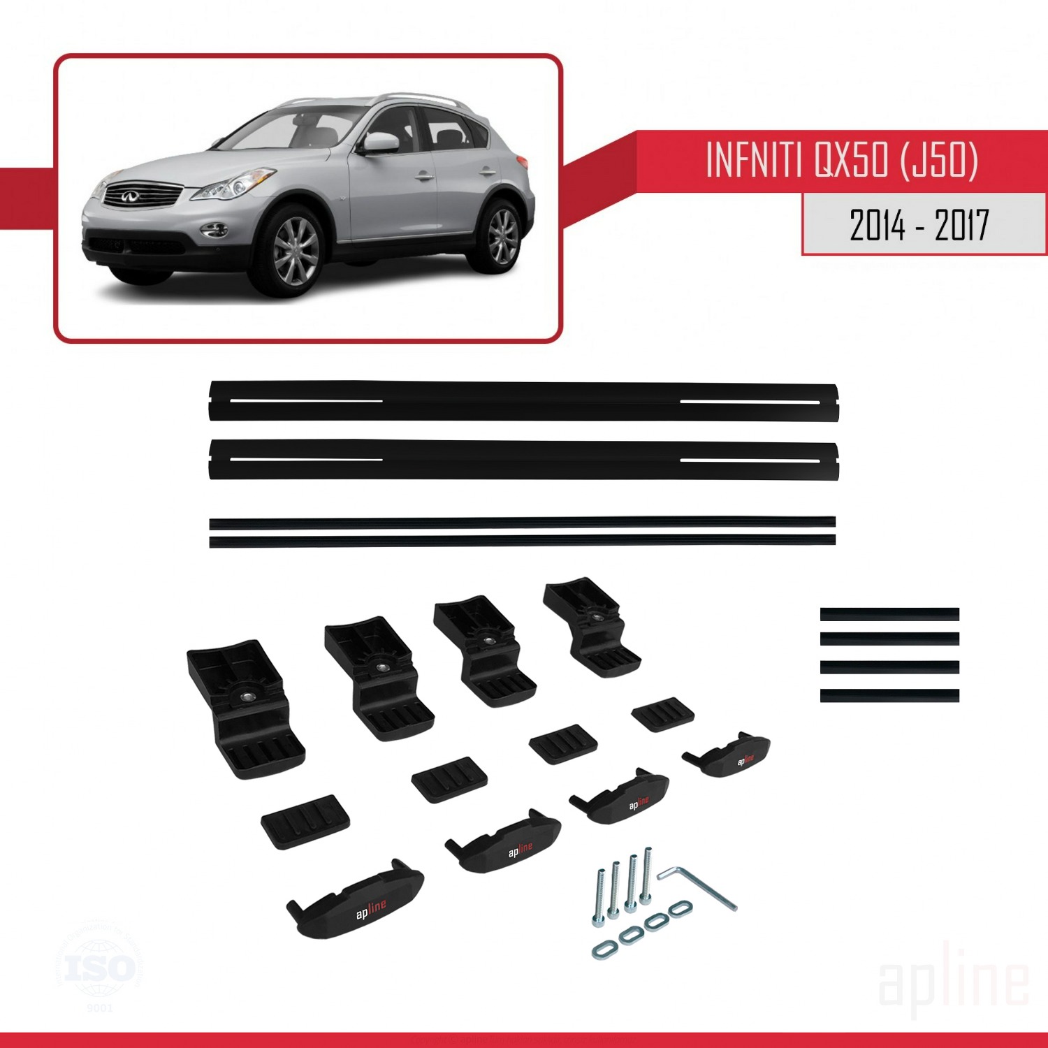 Infiniti QX50 (J50) 2014-2017 Arası ile Uyumlu BASIC Model Ara Atkı Tavan Barı Siyah 2 Adet - Görsel 6