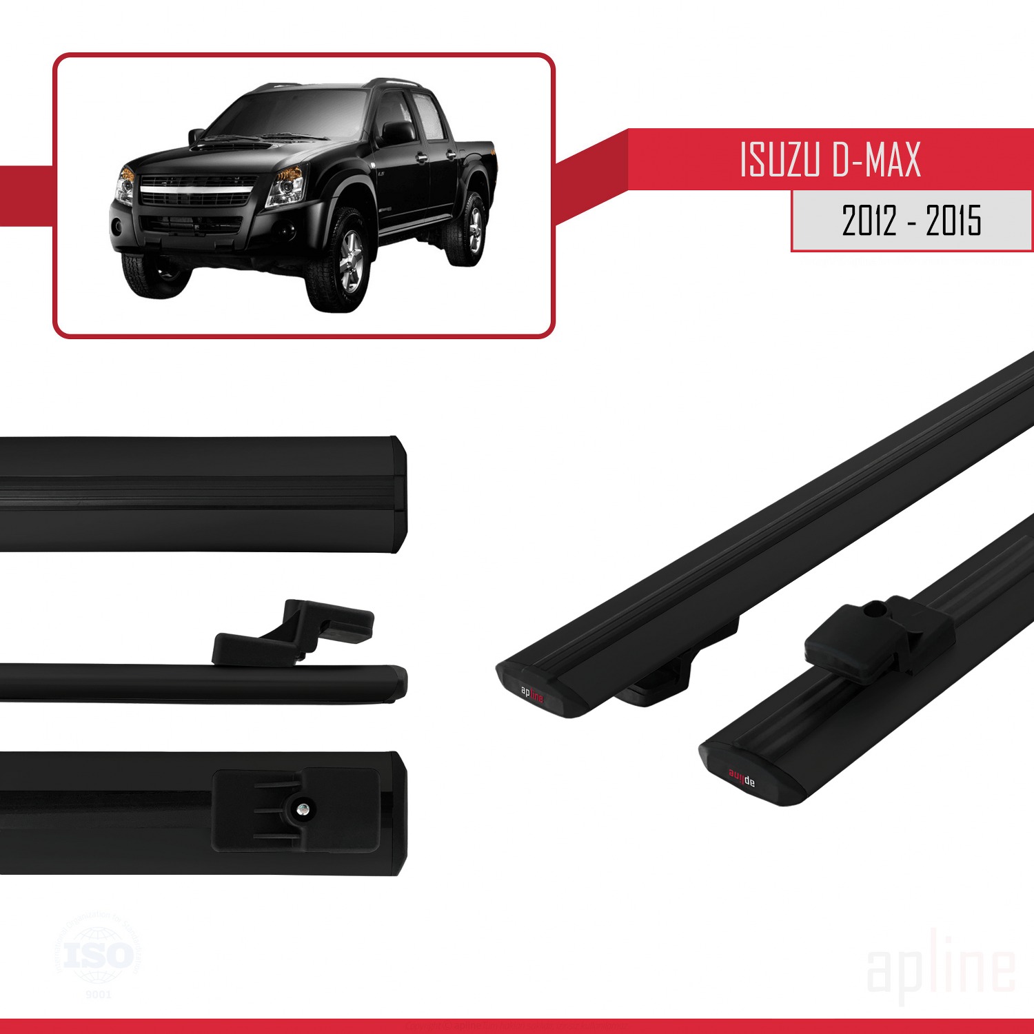Isuzu D-Max 2 (RT50) Pre-Facelift 2012-2015 Arası ile Uyumlu BASIC Model Ara Atkı Tavan Barı Siyah 2 Adet - Görsel 3