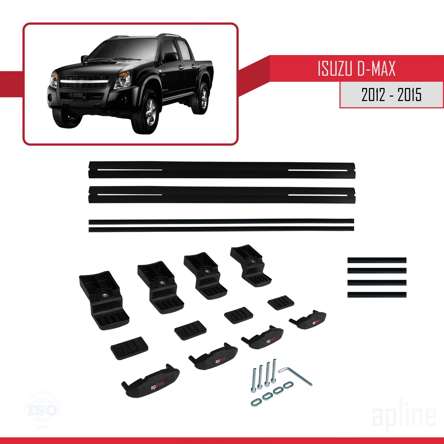 Isuzu D-Max 2 (RT50) Pre-Facelift 2012-2015 Arası ile Uyumlu BASIC Model Ara Atkı Tavan Barı Siyah 2 Adet - Görsel 6