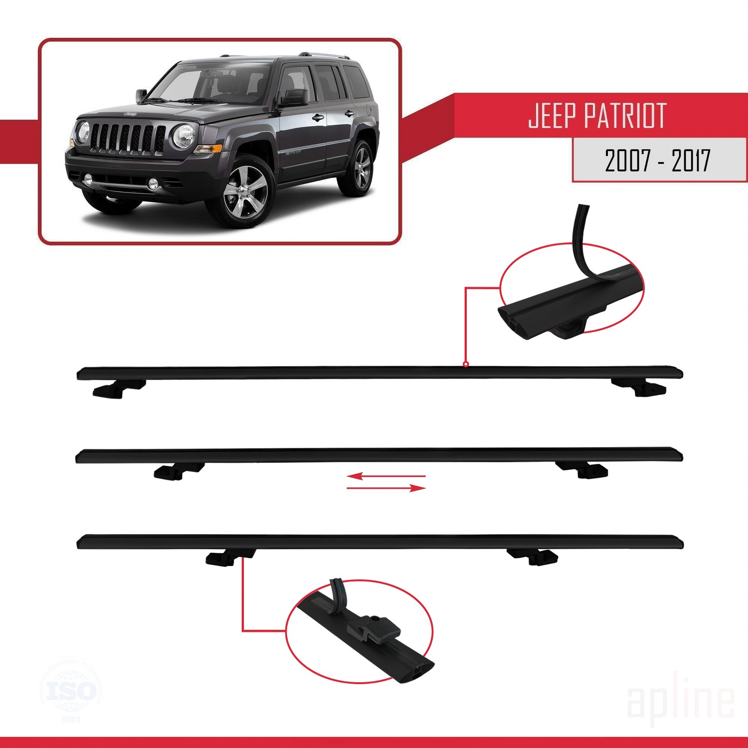 Jeep Patriot 2007-2017 Arası ile Uyumlu BASIC Model Ara Atkı Tavan Barı Siyah 2 Adet - Görsel 5