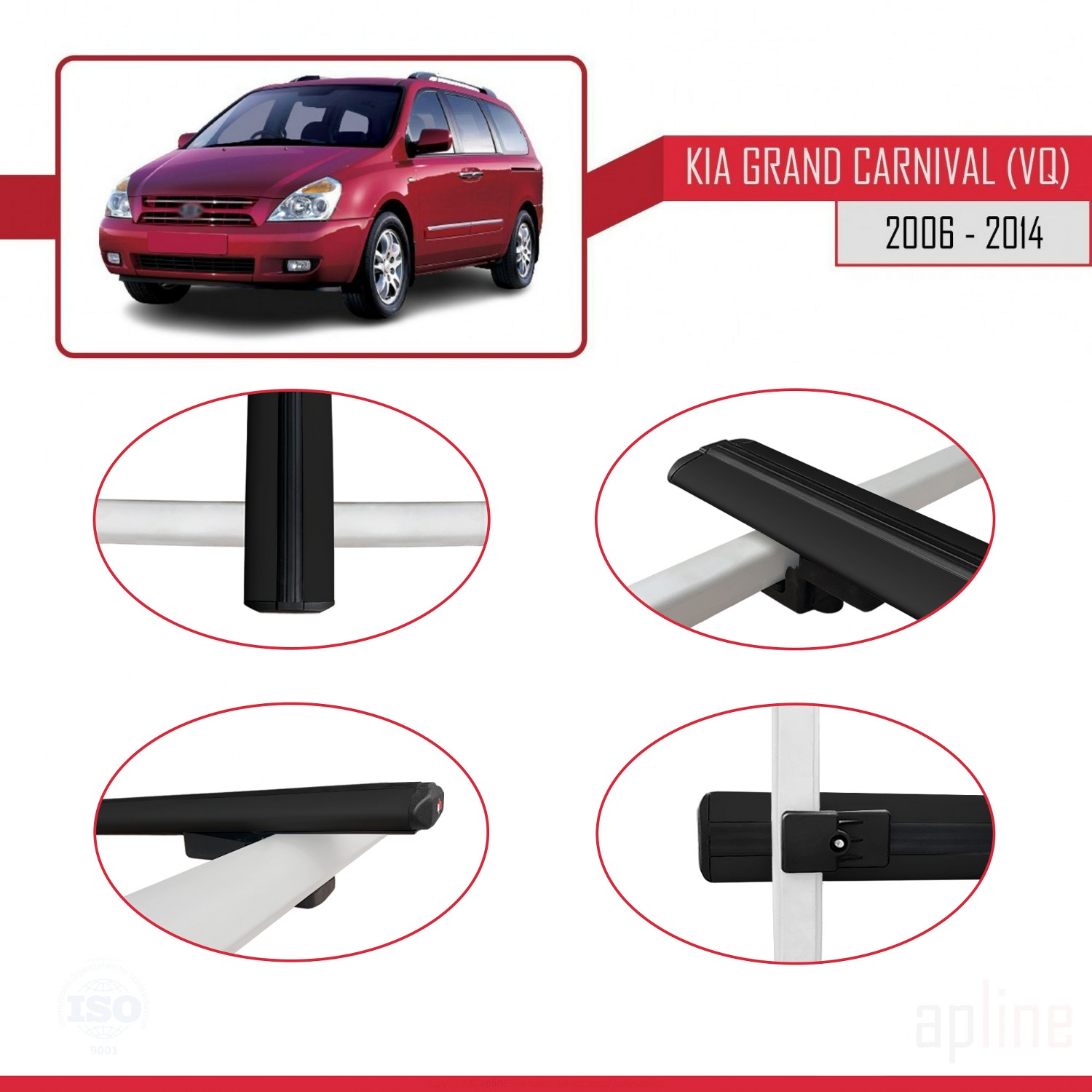 Kia Carnival 2 (VQ) 2006-2014 Arası ile Uyumlu BASIC Model Ara Atkı Tavan Barı Siyah 2 Adet - Görsel 4