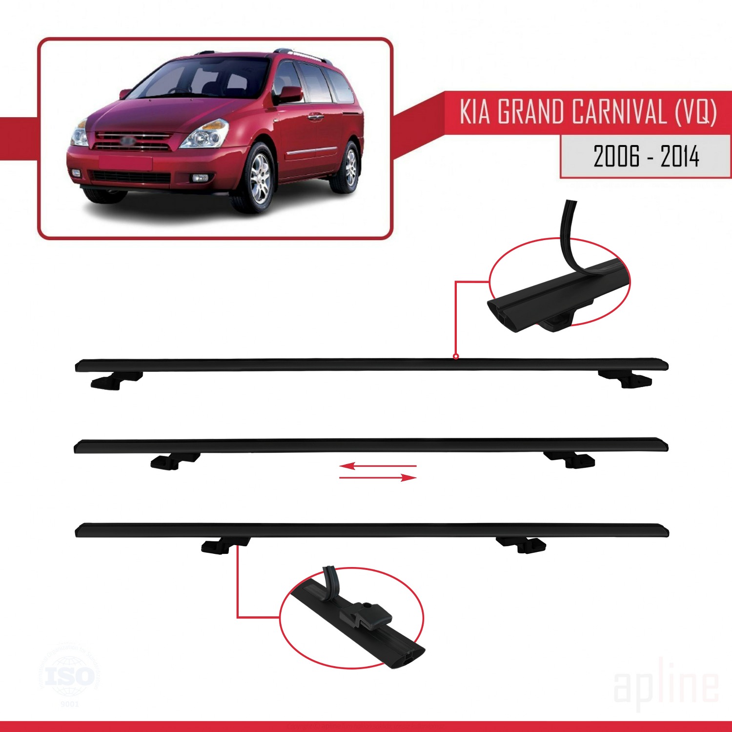 Kia Carnival 2 (VQ) 2006-2014 Arası ile Uyumlu BASIC Model Ara Atkı Tavan Barı Siyah 2 Adet - Görsel 5