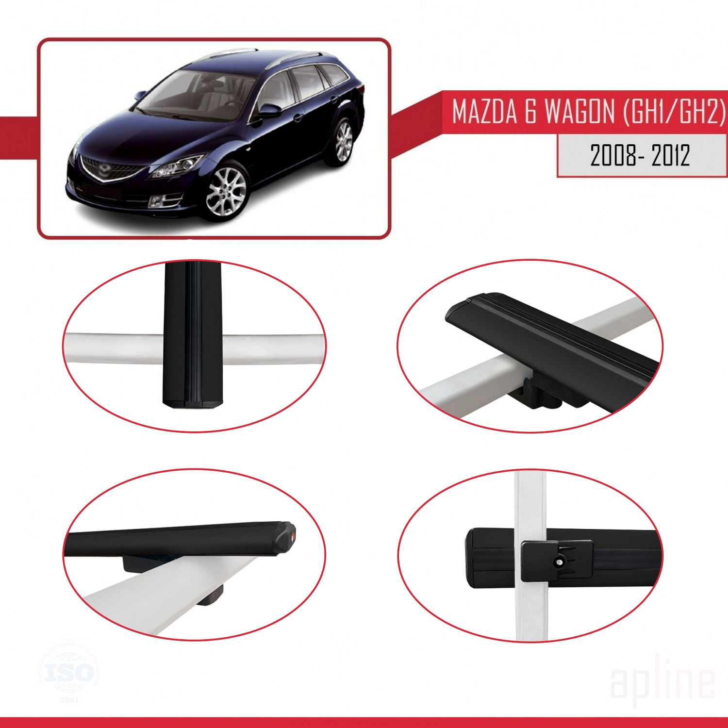 Mazda 6 II (GZ) Wagon 2008-2012 Arası ile Uyumlu BASIC Model Ara Atkı Tavan Barı Siyah 2 Adet - Görsel 4