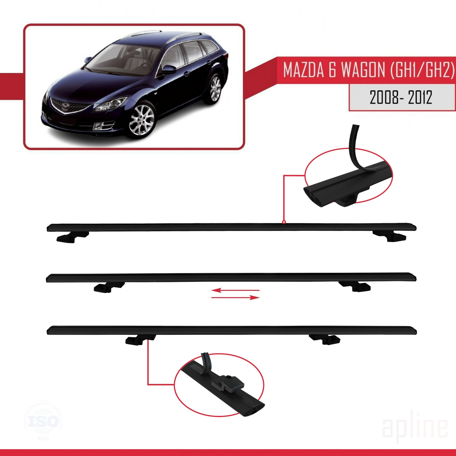 Mazda 6 II (GZ) Wagon 2008-2012 Arası ile Uyumlu BASIC Model Ara Atkı Tavan Barı Siyah 2 Adet - Görsel 5
