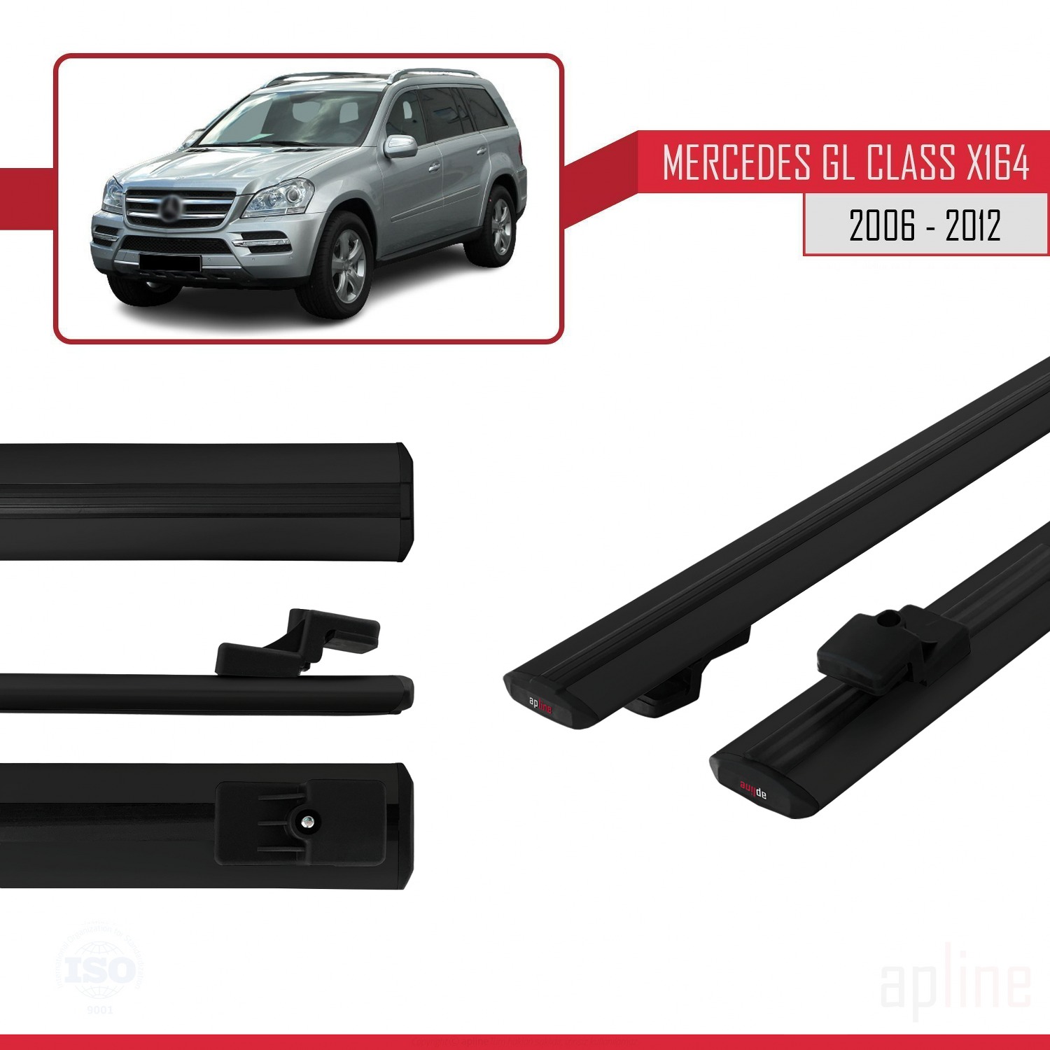 Mercedes GL Class (X164) 2006-2012 Arası ile Uyumlu BASIC Model Ara Atkı Tavan Barı Siyah 2 Adet - Görsel 3