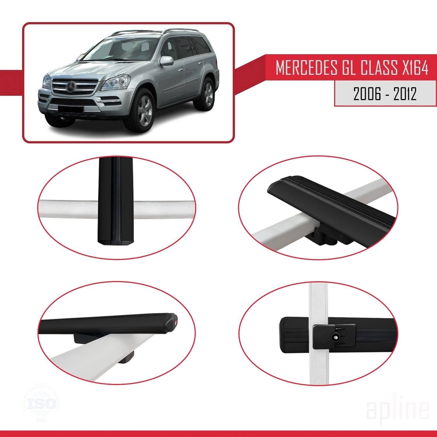 Mercedes GL Class (X164) 2006-2012 Arası ile Uyumlu BASIC Model Ara Atkı Tavan Barı Siyah 2 Adet - Görsel 4