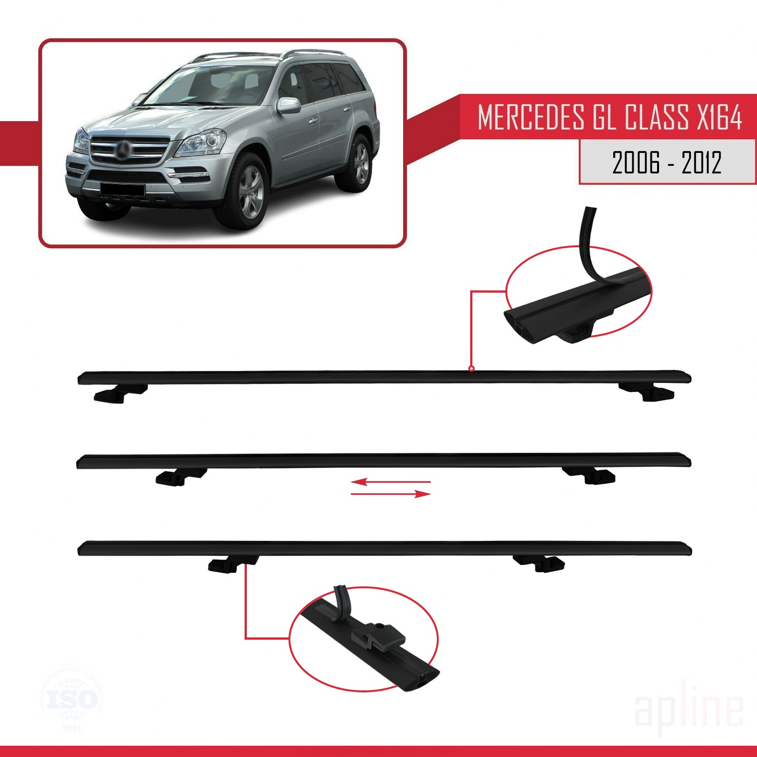 Mercedes GL Class (X164) 2006-2012 Arası ile Uyumlu BASIC Model Ara Atkı Tavan Barı Siyah 2 Adet - Görsel 5