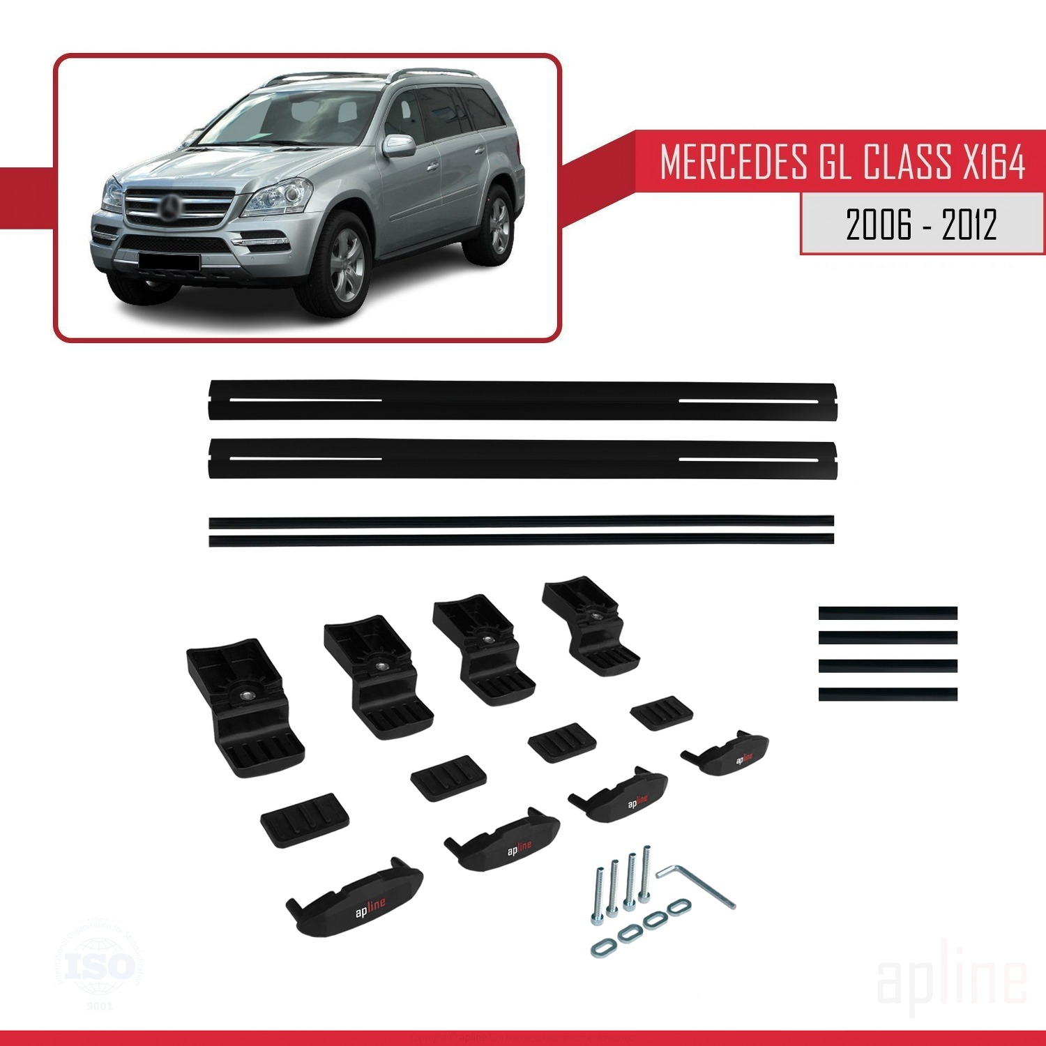 Mercedes GL Class (X164) 2006-2012 Arası ile Uyumlu BASIC Model Ara Atkı Tavan Barı Siyah 2 Adet - Görsel 6
