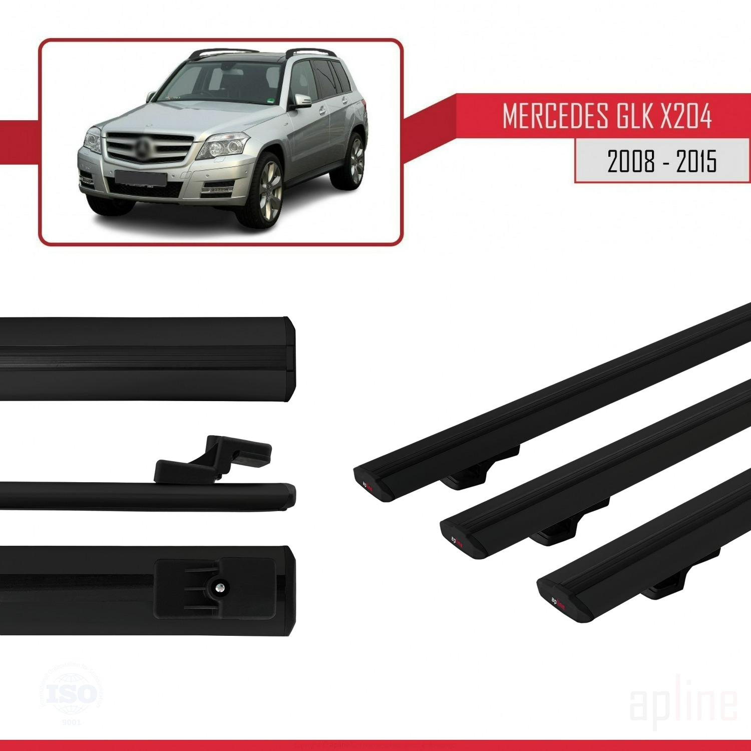 Mercedes GLK Class (X204) 2008-2015 Arası ile Uyumlu BASIC Model Ara Atkı Tavan Barı Siyah 3 Adet - Görsel 3