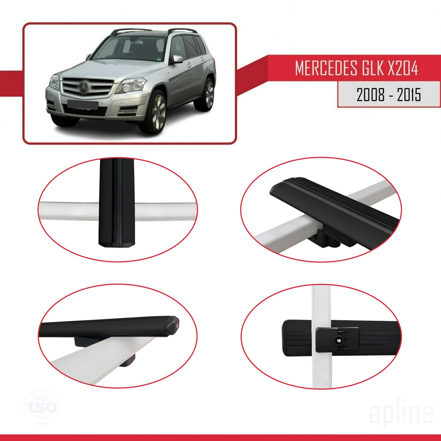 Mercedes GLK Class (X204) 2008-2015 Arası ile Uyumlu BASIC Model Ara Atkı Tavan Barı Siyah 2 Adet - Görsel 4