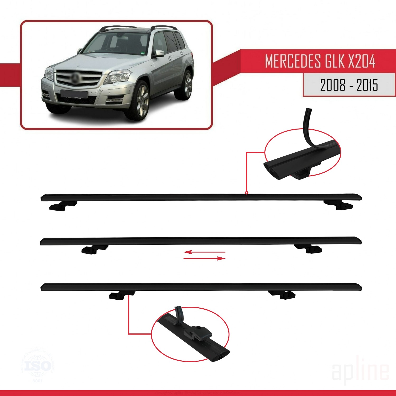 Mercedes GLK Class (X204) 2008-2015 Arası ile Uyumlu BASIC Model Ara Atkı Tavan Barı Siyah 2 Adet - Görsel 5