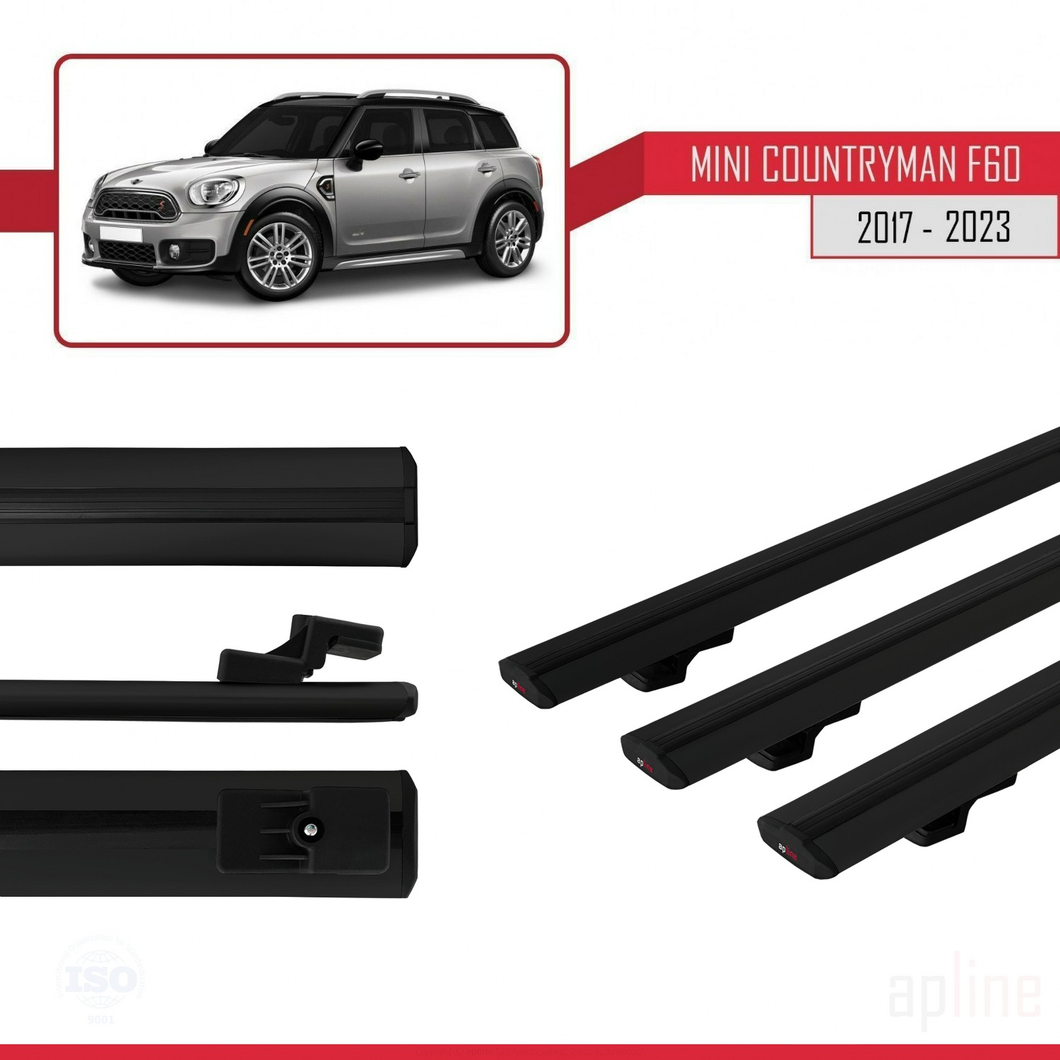 Mini Countryman 2 (F60) 2017-2023 Arası ile Uyumlu BASIC Model Ara Atkı Tavan Barı Siyah 3 Adet - Görsel 3