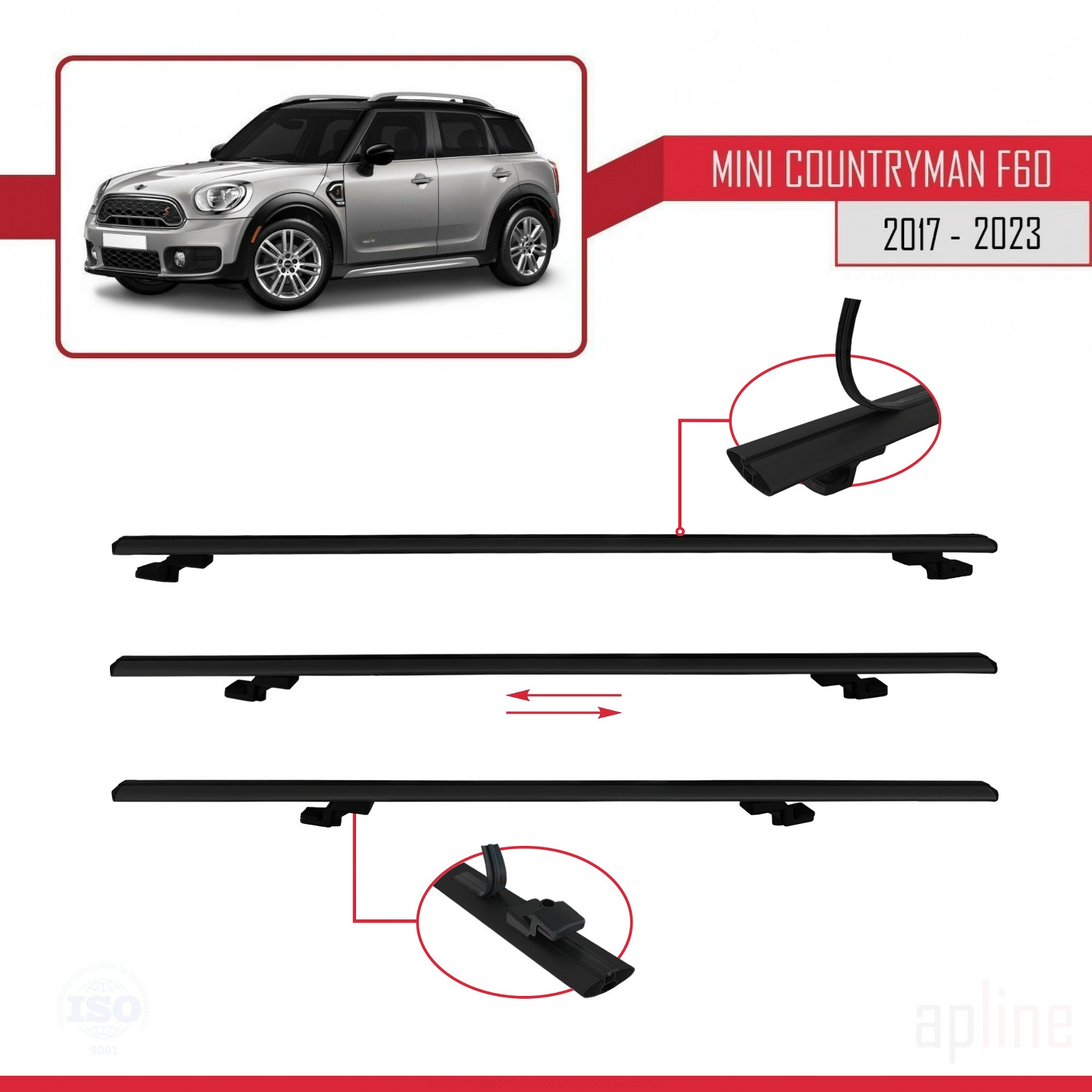 Mini Countryman 2 (F60) 2017-2023 Arası ile Uyumlu BASIC Model Ara Atkı Tavan Barı Siyah 3 Adet - Görsel 5