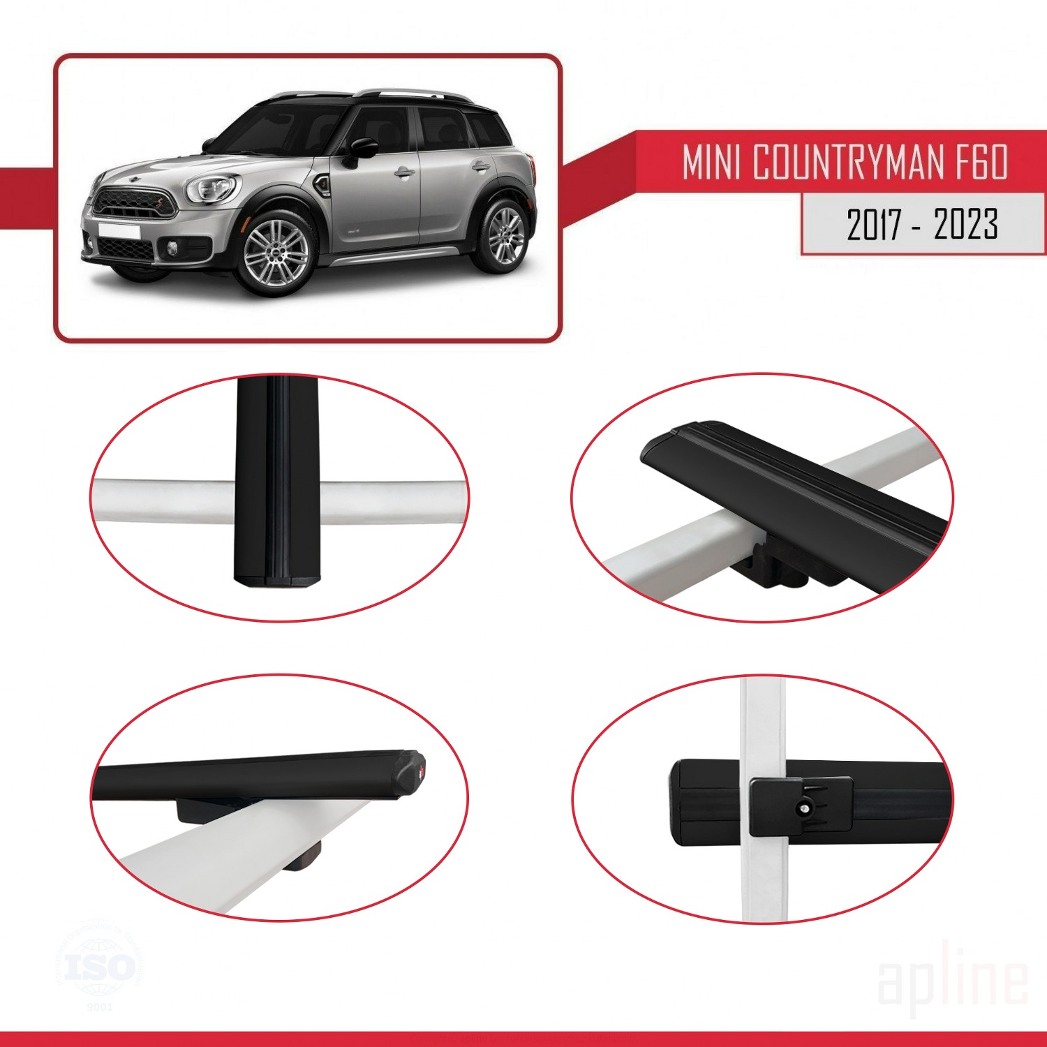 Mini Countryman 2 (F60) 2017-2023 Arası ile Uyumlu BASIC Model Ara Atkı Tavan Barı Siyah 2 Adet - Görsel 4