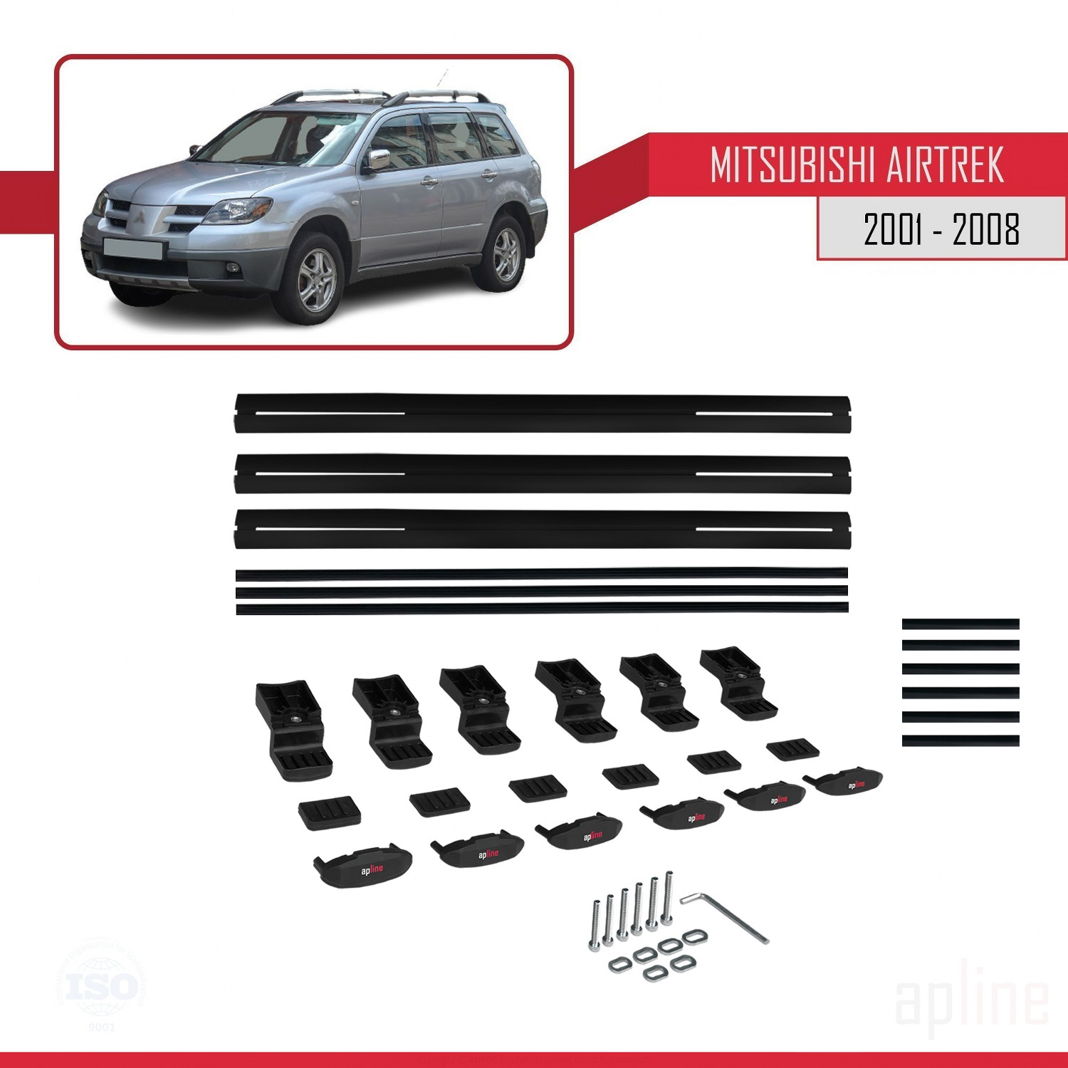Mitsubishi Airtrek 2001-2008 Arası ile Uyumlu BASIC Model Ara Atkı Tavan Barı Siyah 3 Adet - Görsel 6