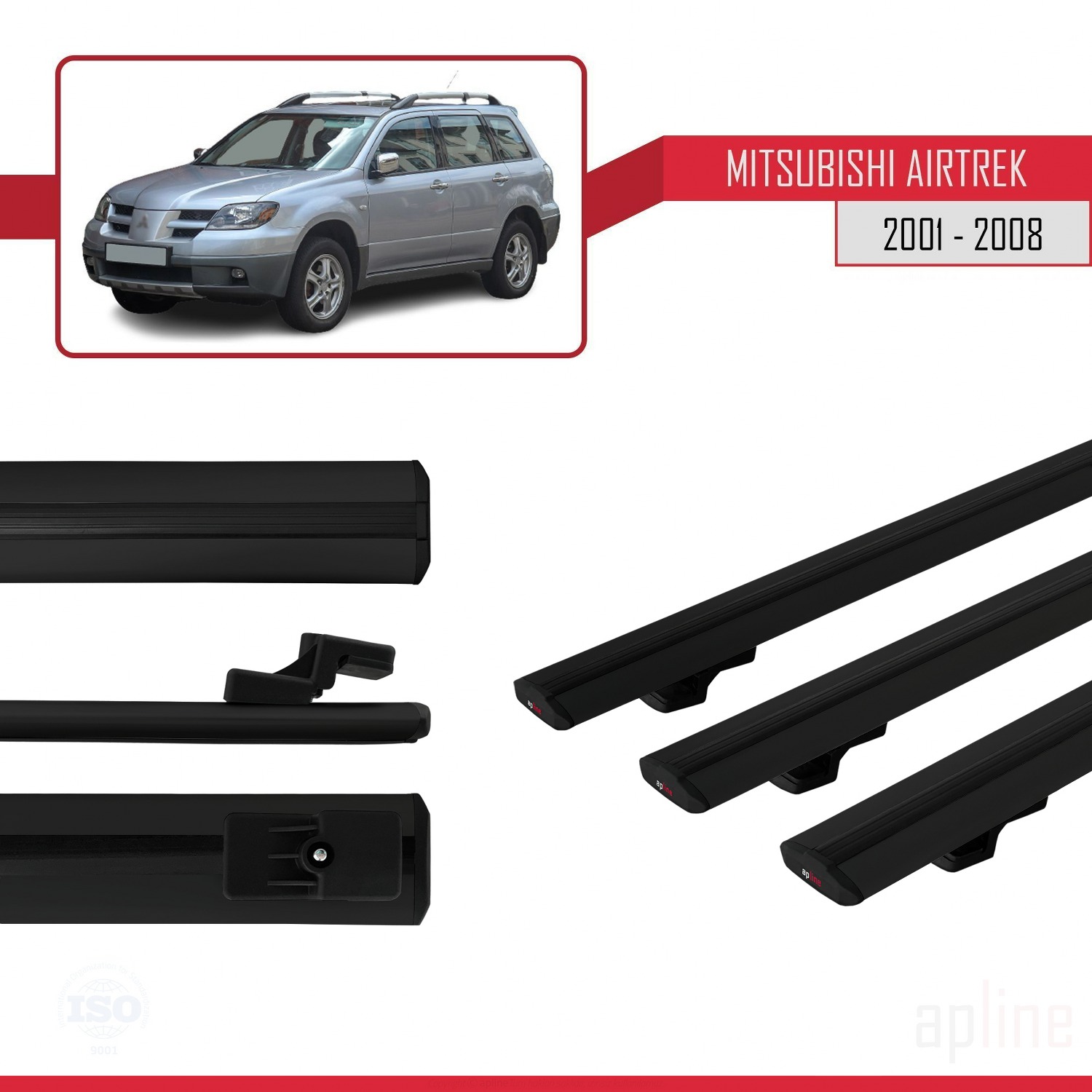 Mitsubishi Airtrek 2001-2008 Arası ile Uyumlu BASIC Model Ara Atkı Tavan Barı Siyah 3 Adet - Görsel 3