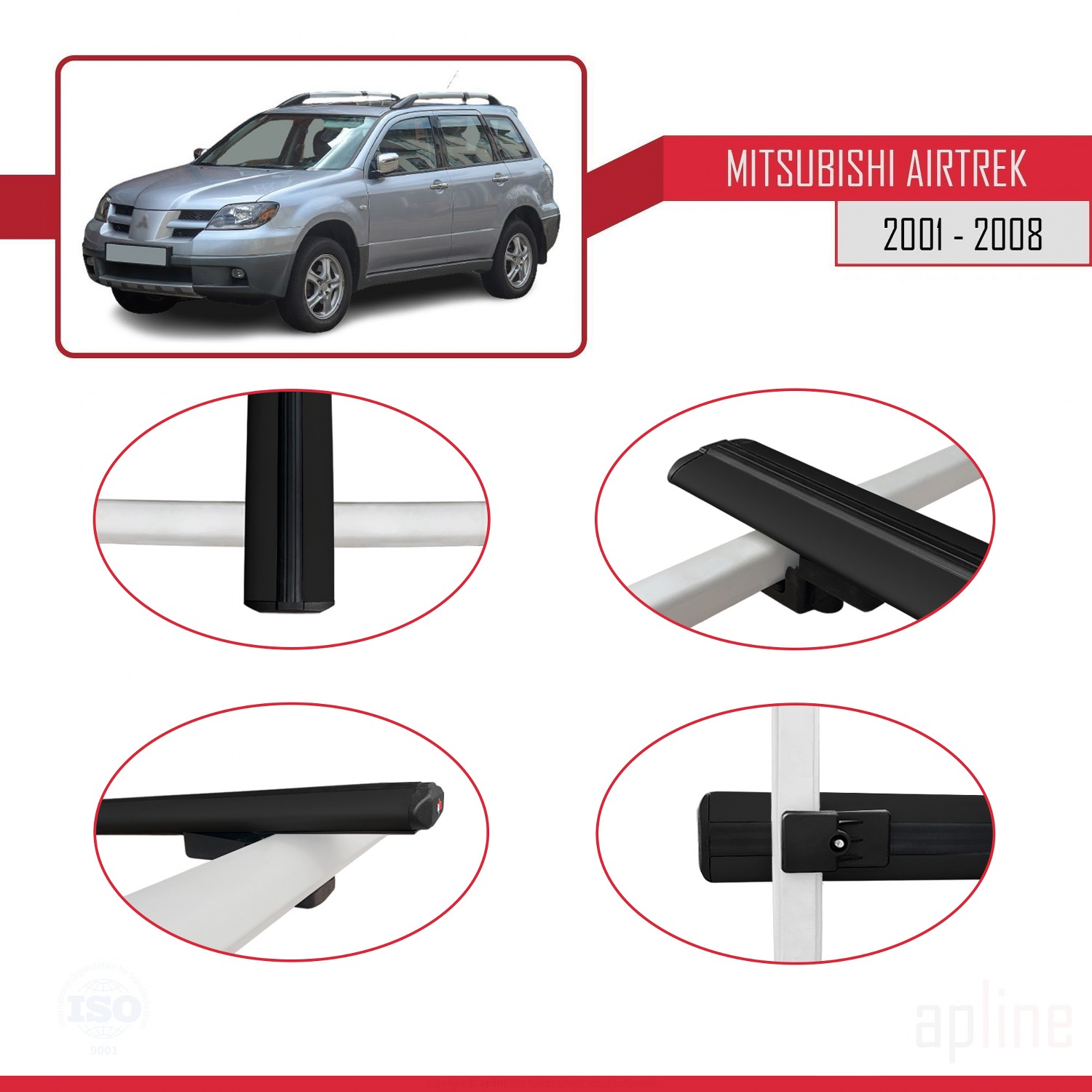 Mitsubishi Airtrek 2001-2008 Arası ile Uyumlu BASIC Model Ara Atkı Tavan Barı Siyah 3 Adet - Görsel 4
