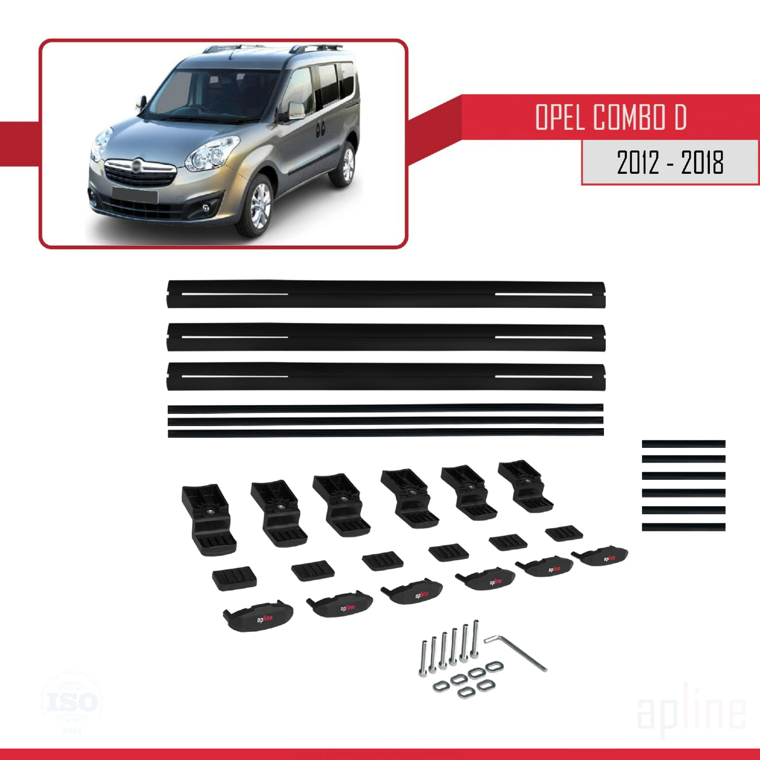 Opel Combo D 2012-2018 Arası ile Uyumlu BASIC Model Ara Atkı Tavan Barı Siyah 3 Adet - Görsel 6