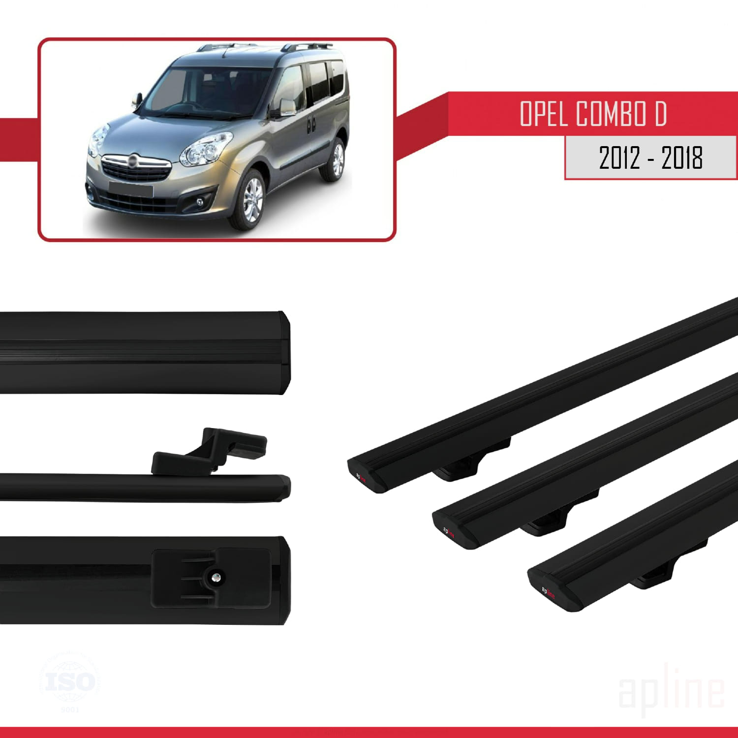 Opel Combo D 2012-2018 Arası ile Uyumlu BASIC Model Ara Atkı Tavan Barı Siyah 3 Adet - Görsel 3