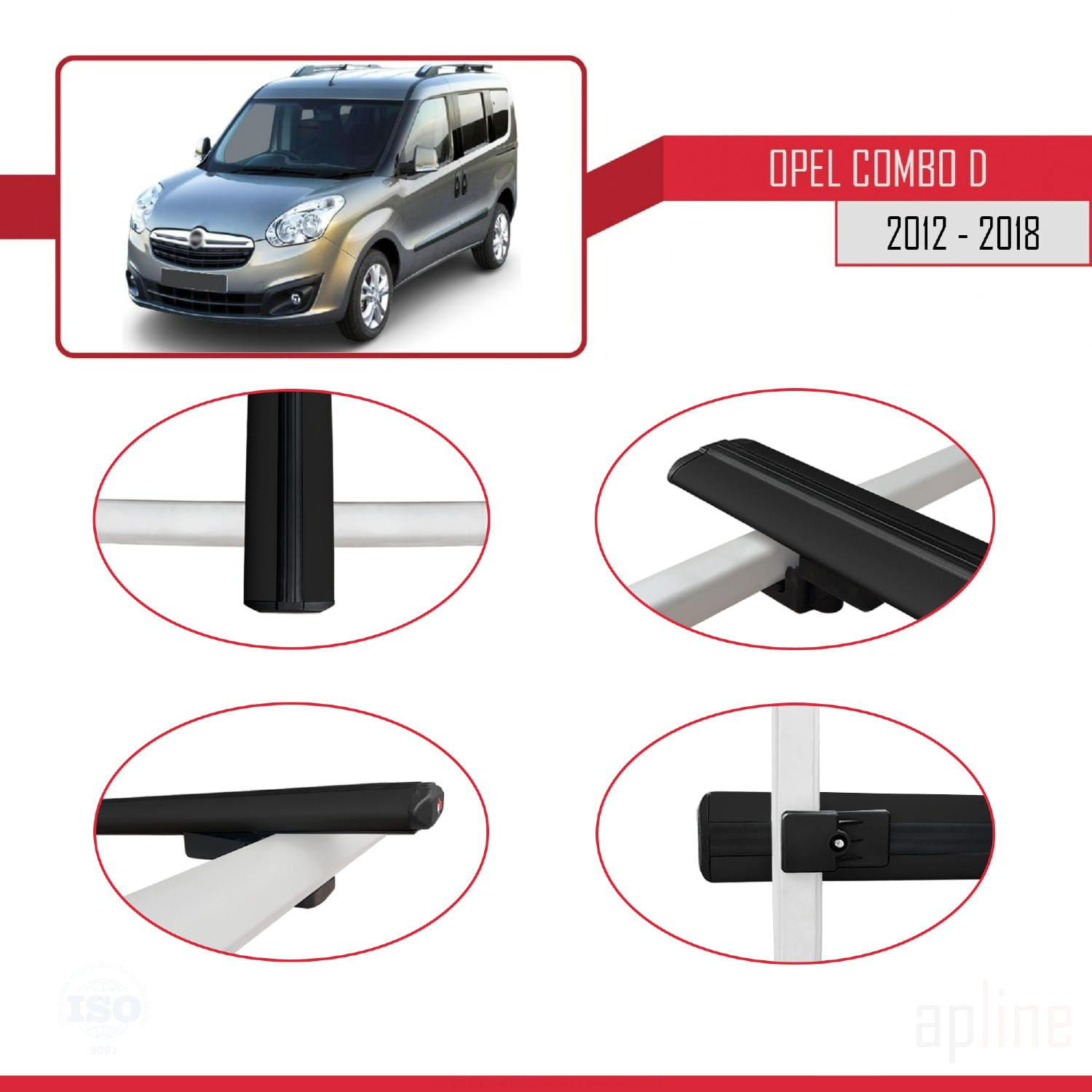 Opel Combo D 2012-2018 Arası ile Uyumlu BASIC Model Ara Atkı Tavan Barı Siyah 3 Adet - Görsel 4