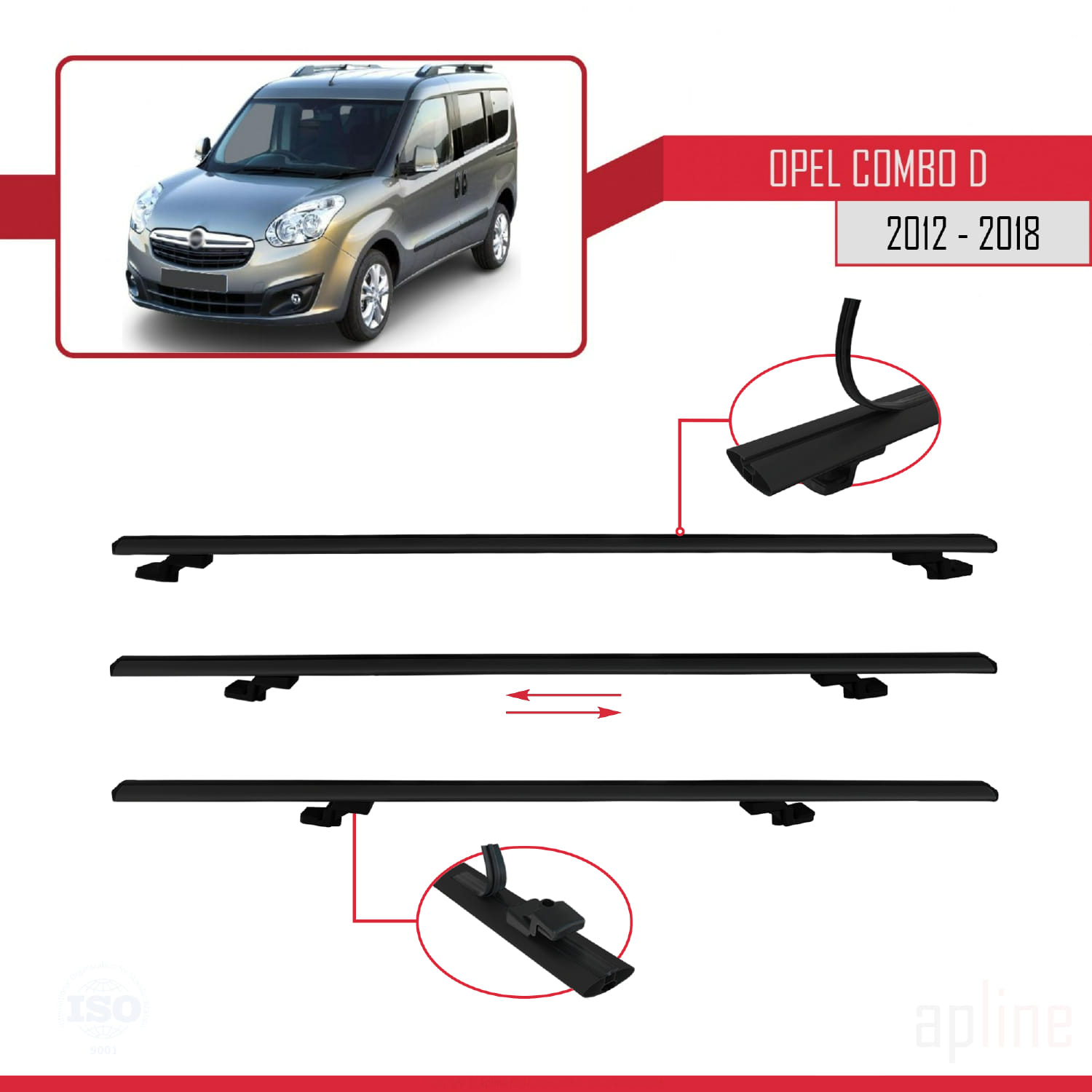 Opel Combo D 2012-2018 Arası ile Uyumlu BASIC Model Ara Atkı Tavan Barı Siyah 3 Adet - Görsel 5